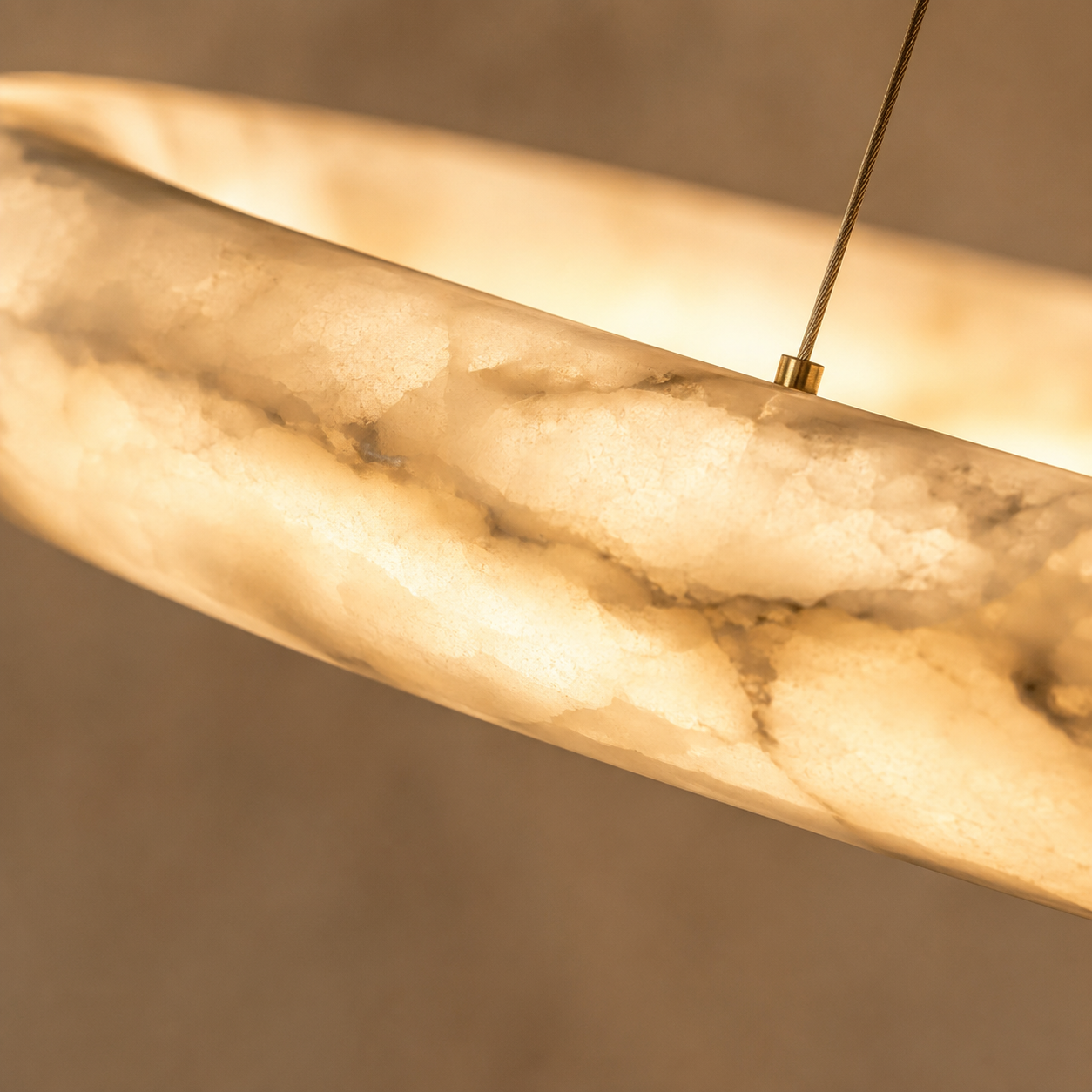 Kyklos Alabaster Ring Chandelier - Round LED Halo Pendant Light with Brass Canopy for Dining Room, Living Room & Bedroom