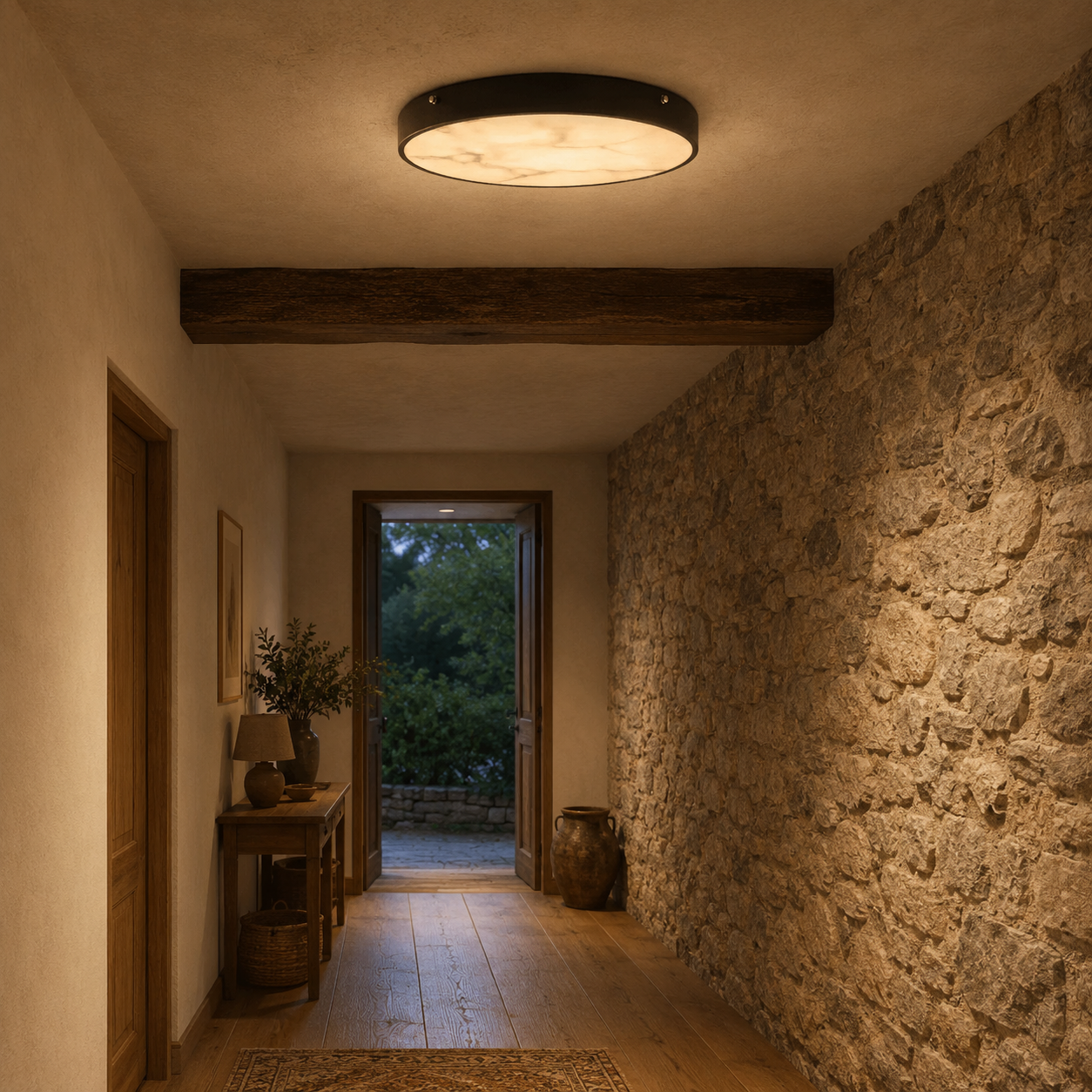 Nuvia Marble Flush Mount Ceiling Light | Round Slim LED Ceiling Light for Bedroom, Hallway & Living Room