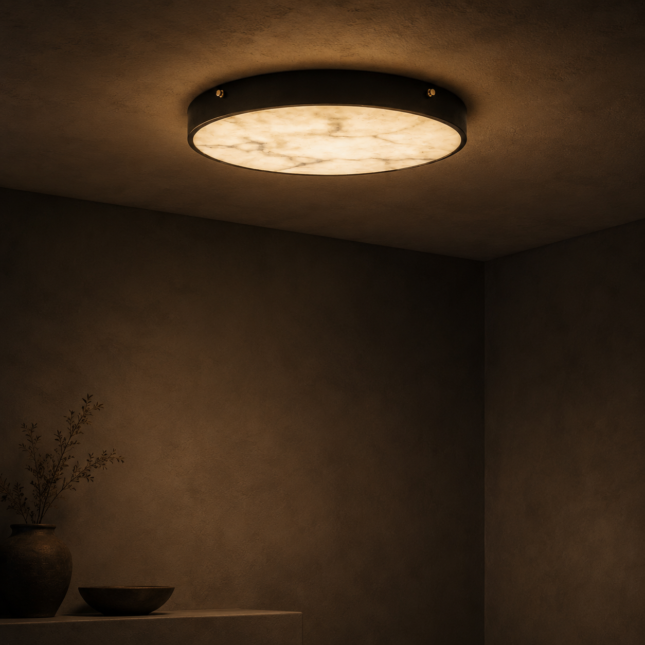 Nuvia Marble Flush Mount Ceiling Light | Round Slim LED Ceiling Light for Bedroom, Hallway & Living Room
