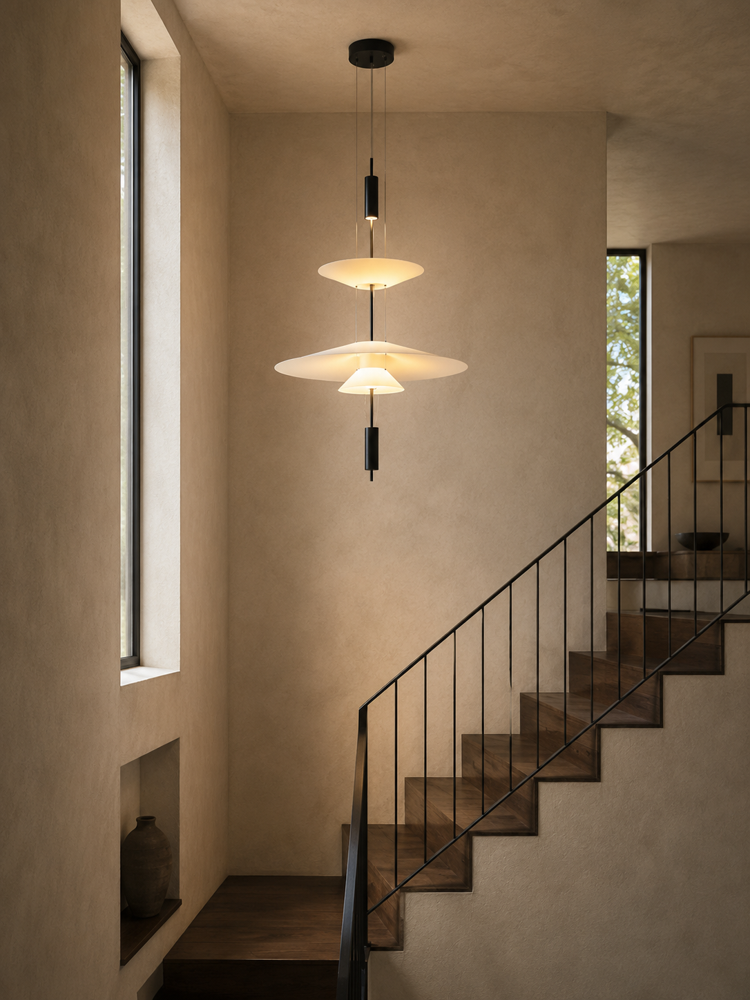 Reiko Tiered Frosted Acrylic Pendant Light | Modern Layered Ceiling Light for Dining & Living Rooms