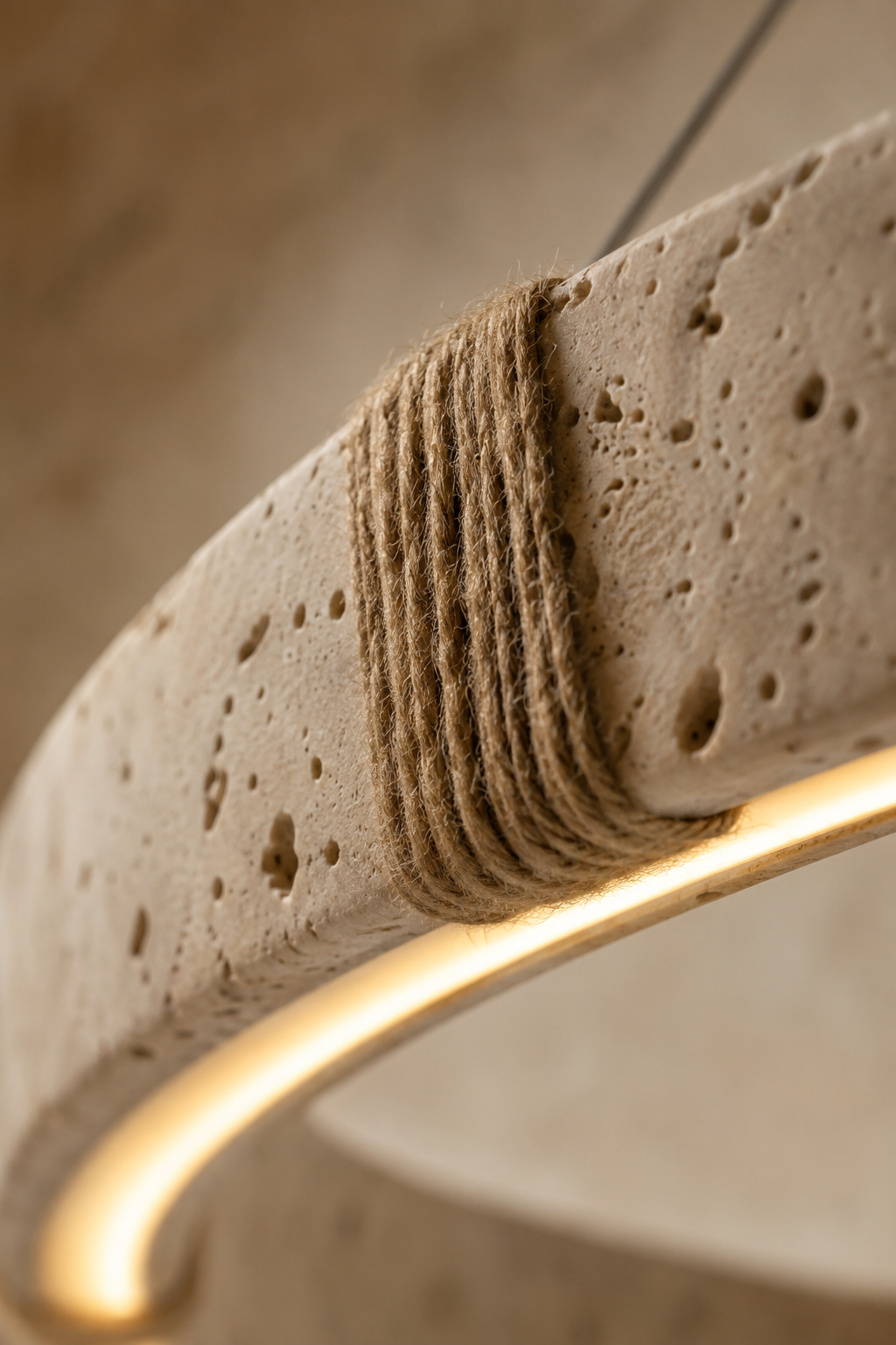 Ringo Round Travertine Ring Chandelier | Organic Modern LED Pendant for Dining & Living Rooms