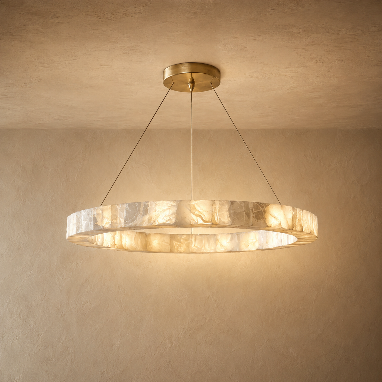 Alabaster Ring Chandelier Stefani – 1/2/3-Tier Round LED Halo Light for Living Room, Dining Room & Foyer