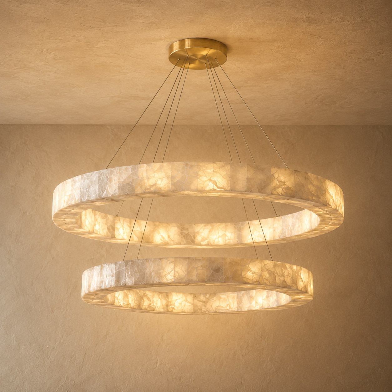 Alabaster Ring Chandelier Stefani – 1/2/3-Tier Round LED Halo Light for Living Room, Dining Room & Foyer