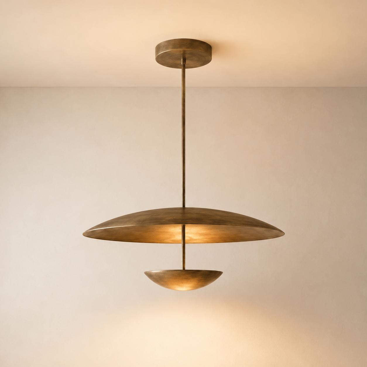Voryn Wide Brass Pendant Light | Mid-Century Layered Dome Pendant for Dining Table & Kitchen Island