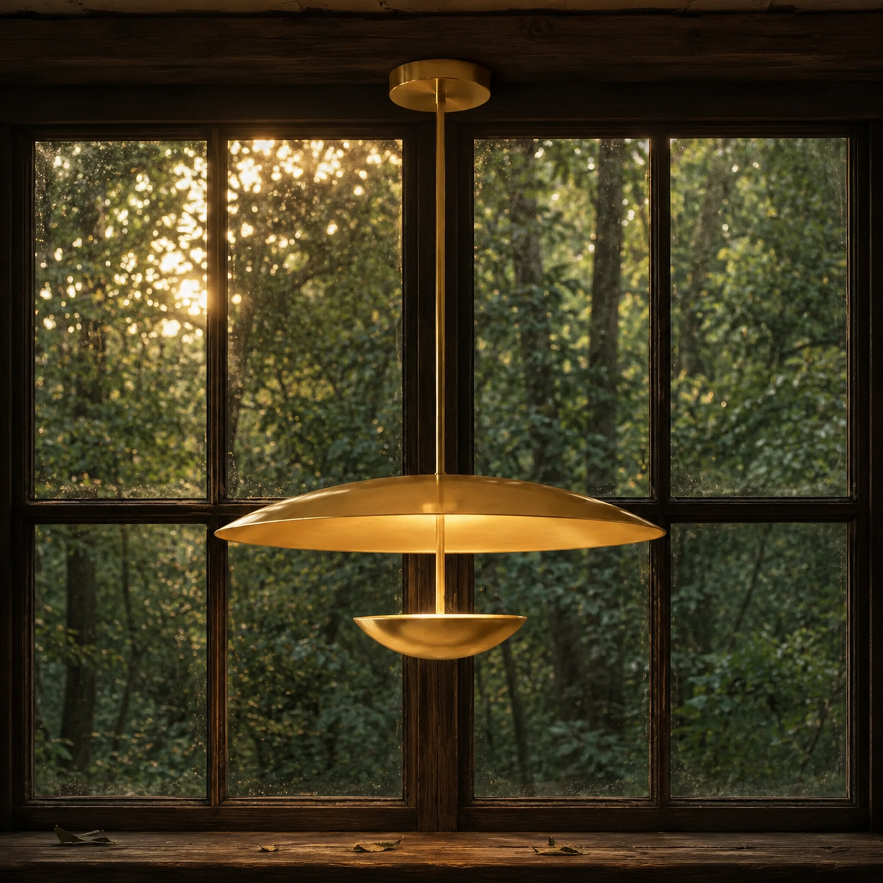 Voryn Wide Brass Pendant Light | Mid-Century Layered Dome Pendant for Dining Table & Kitchen Island