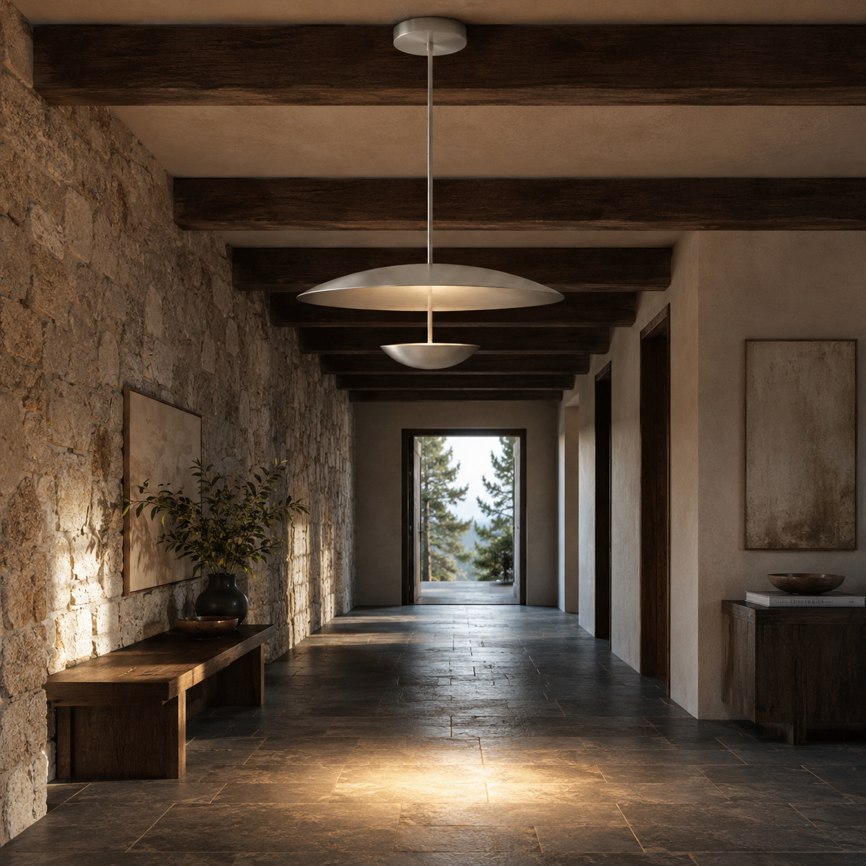 Voryn Wide Brass Pendant Light | Mid-Century Layered Dome Pendant for Dining Table & Kitchen Island