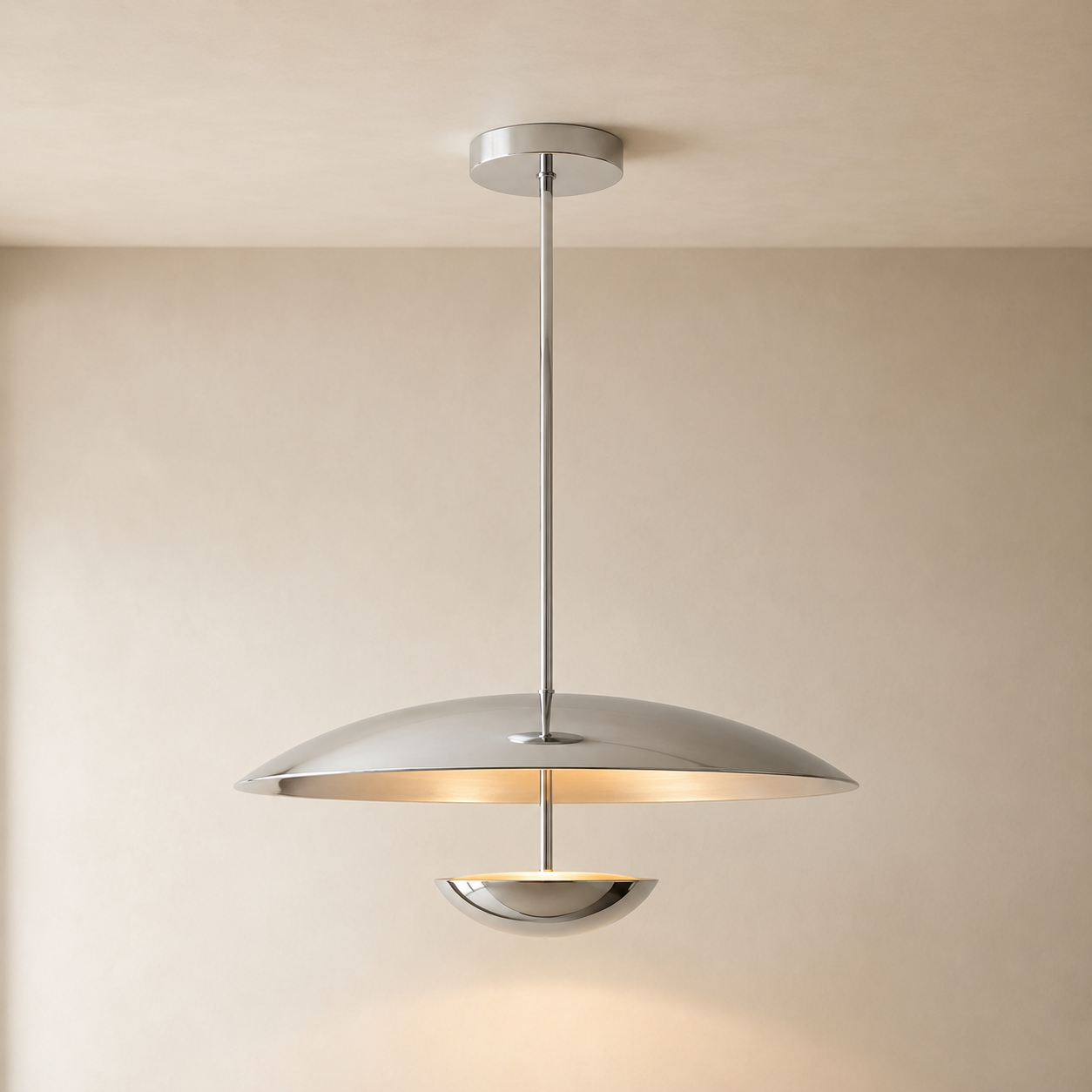 Voryn Wide Brass Pendant Light | Mid-Century Layered Dome Pendant for Dining Table & Kitchen Island
