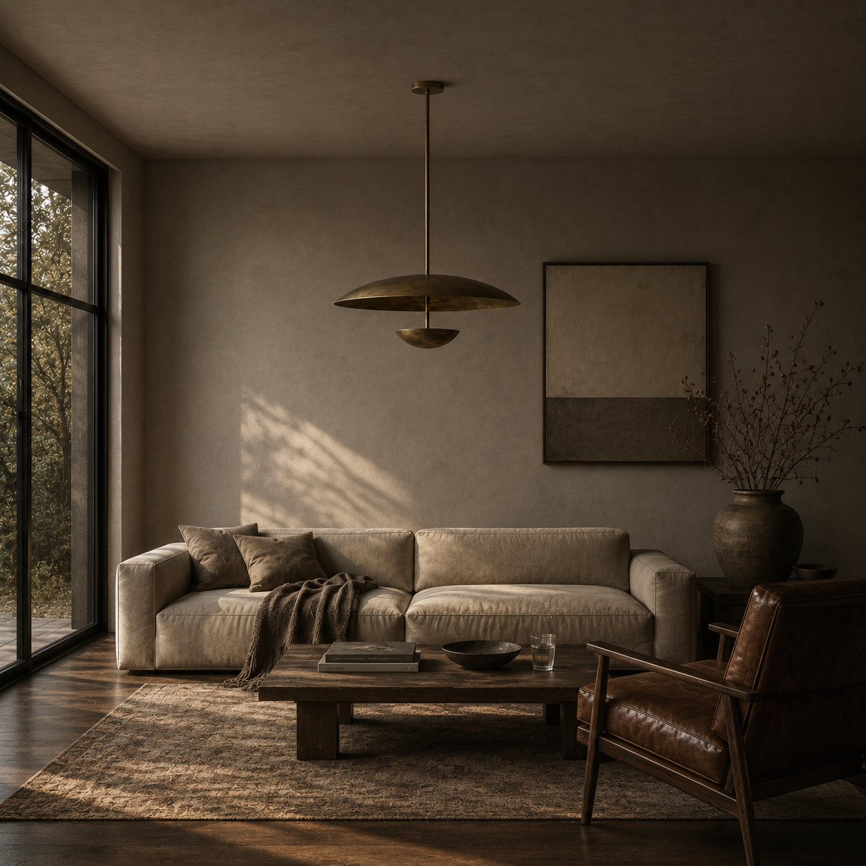 Voryn Wide Brass Pendant Light | Mid-Century Layered Dome Pendant for Dining Table & Kitchen Island