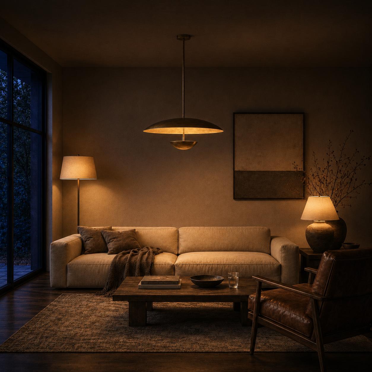 Voryn Wide Brass Pendant Light | Mid-Century Layered Dome Pendant for Dining Table & Kitchen Island