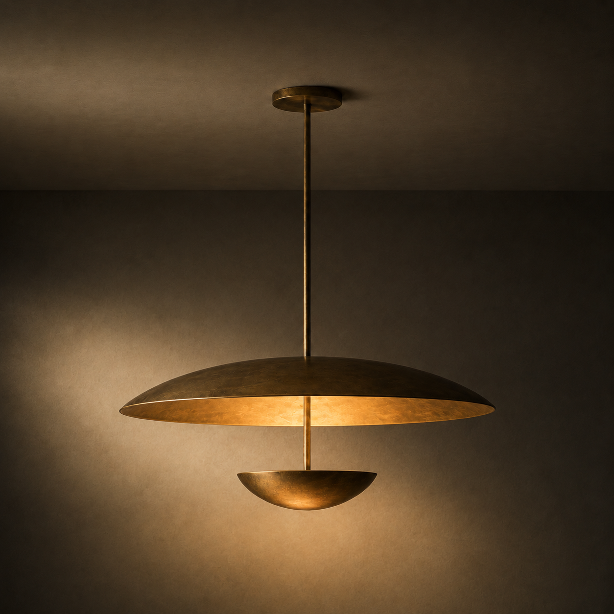 Voryn Wide Brass Pendant Light | Mid-Century Layered Dome Pendant for Dining Table & Kitchen Island