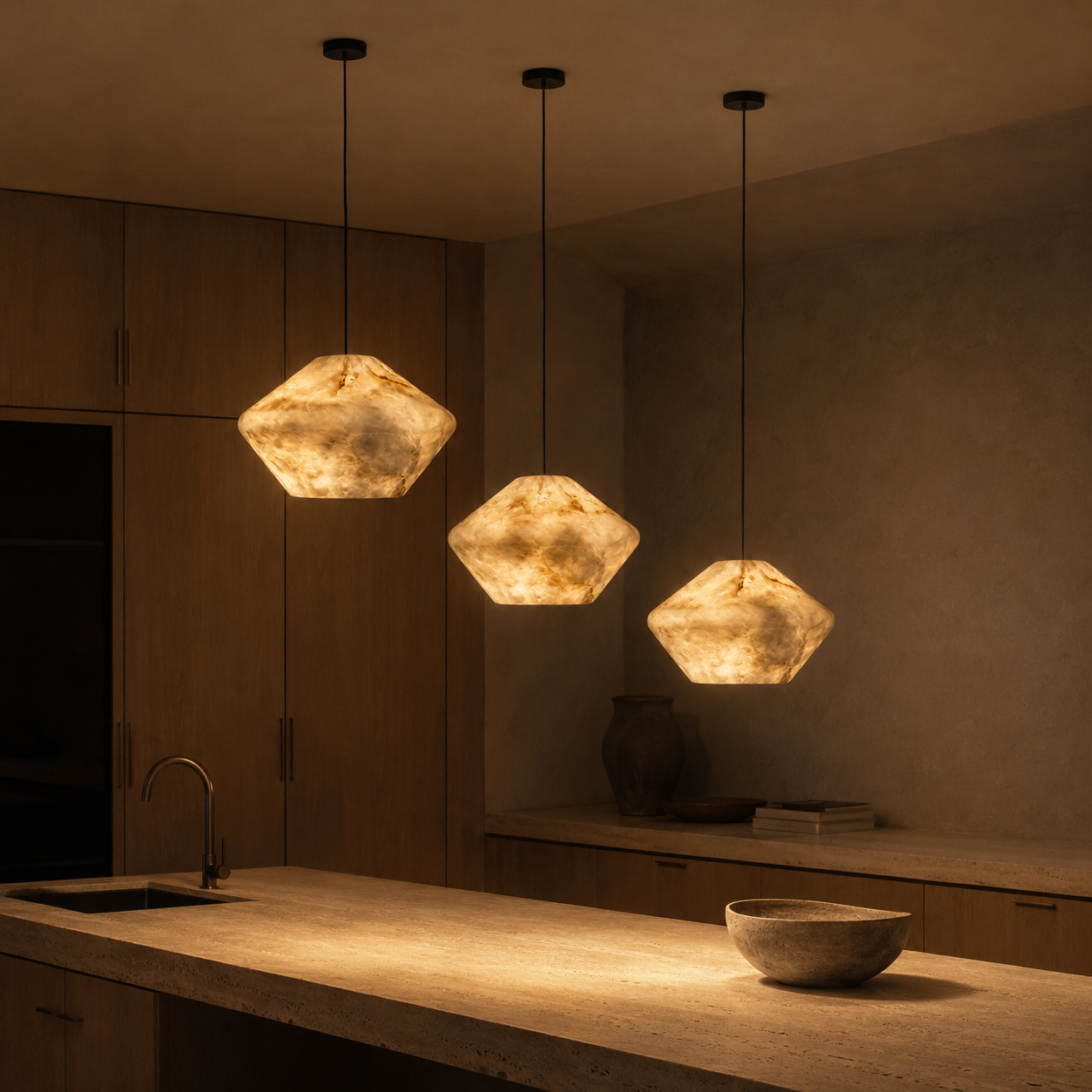 Yafeh Alabaster Pendant Light | Elongated Natural Stone Pendant for Bedroom & Dining