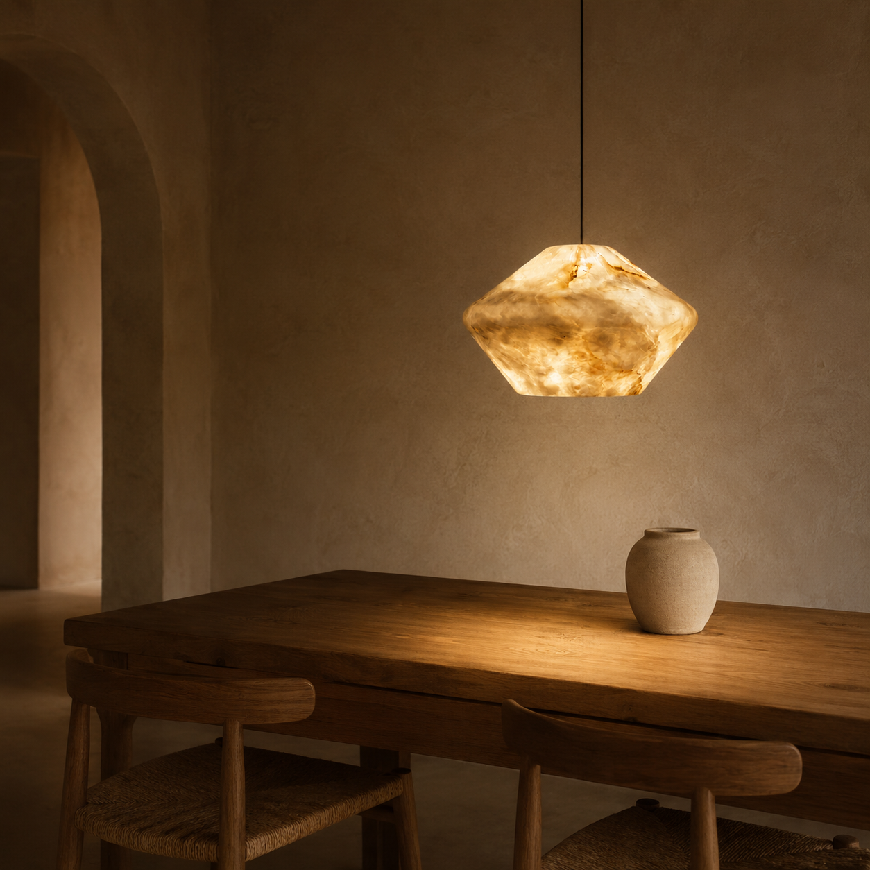 Yafeh Alabaster Pendant Light | Elongated Natural Stone Pendant for Bedroom & Dining