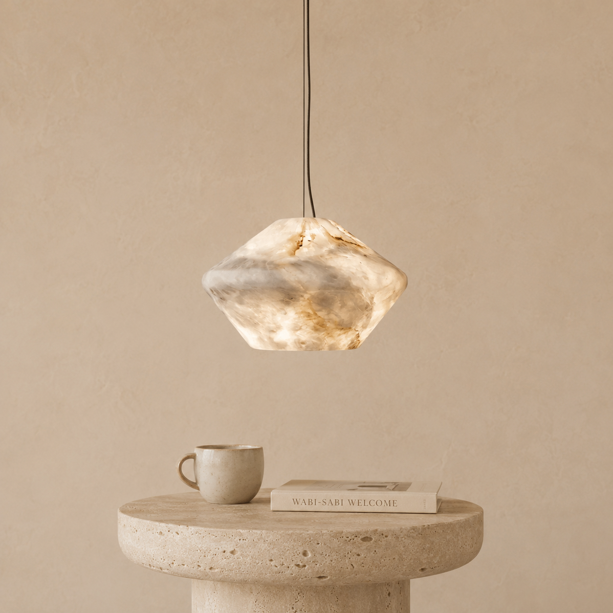 Yafeh Alabaster Pendant Light | Elongated Natural Stone Pendant for Bedroom & Dining