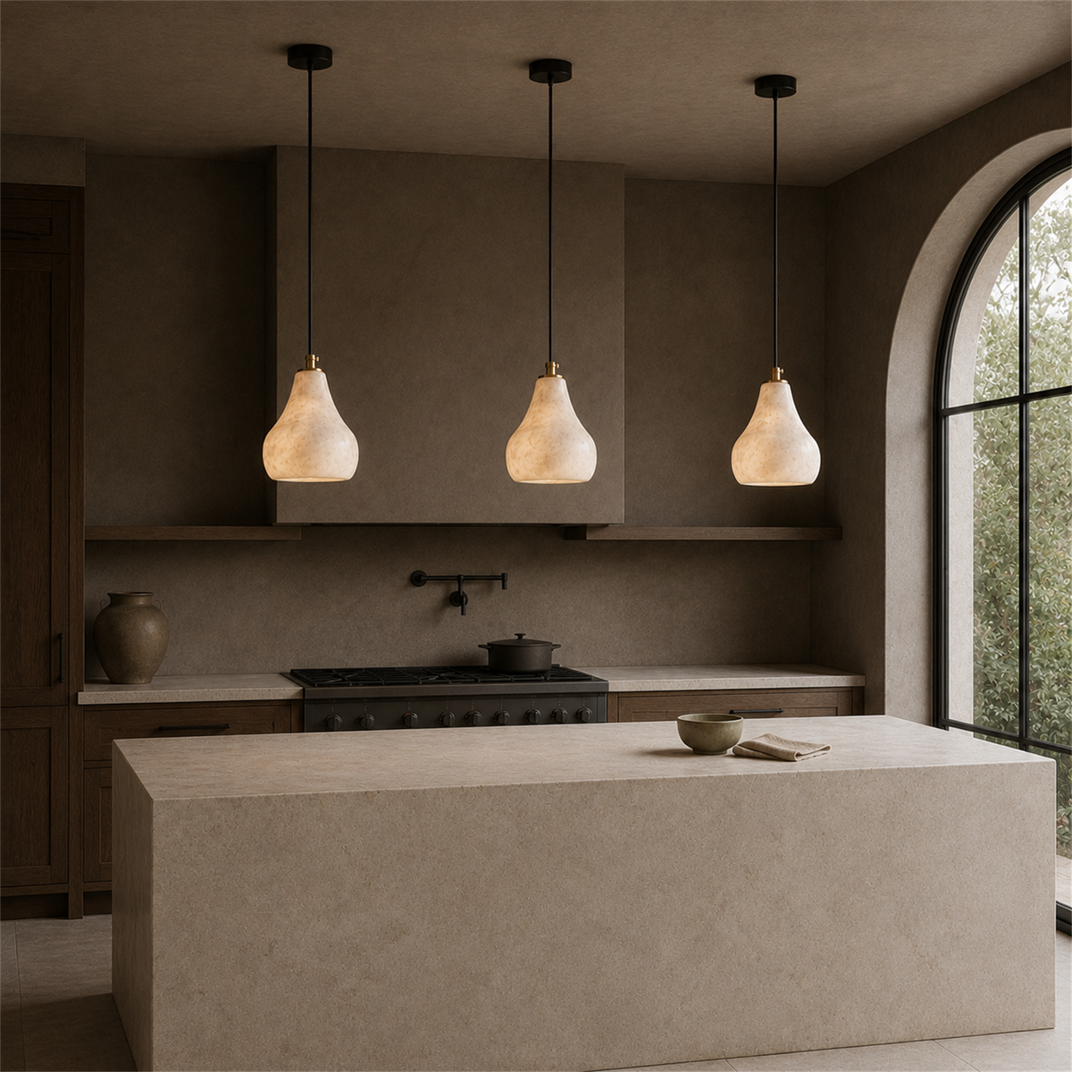 Kova Alabaster Pendant Light | Natural Stone Dome Pendant for Kitchen Island & Dining
