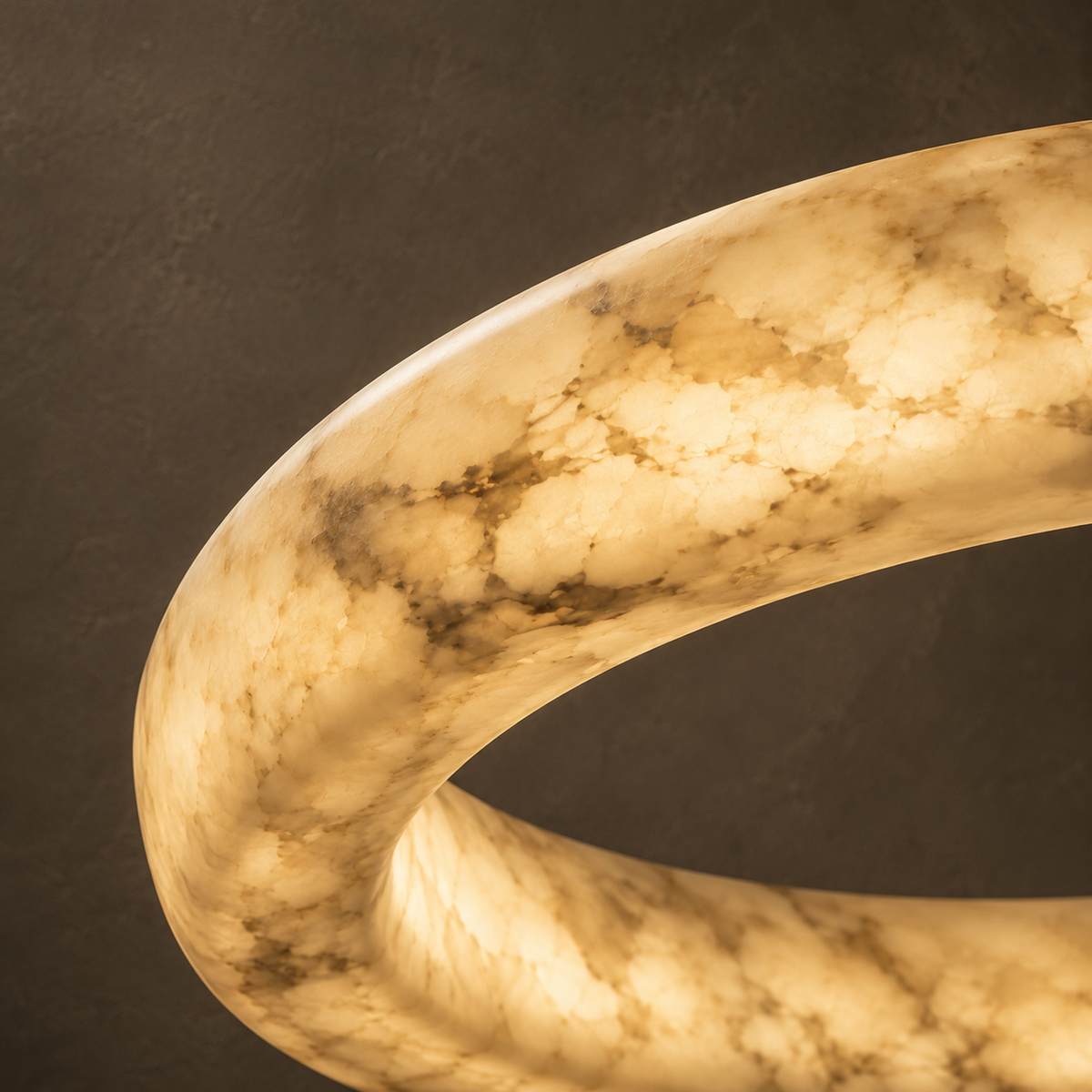 Kyklos Alabaster Ring Chandelier - Round LED Halo Pendant Light with Brass Canopy for Dining Room, Living Room & Bedroom
