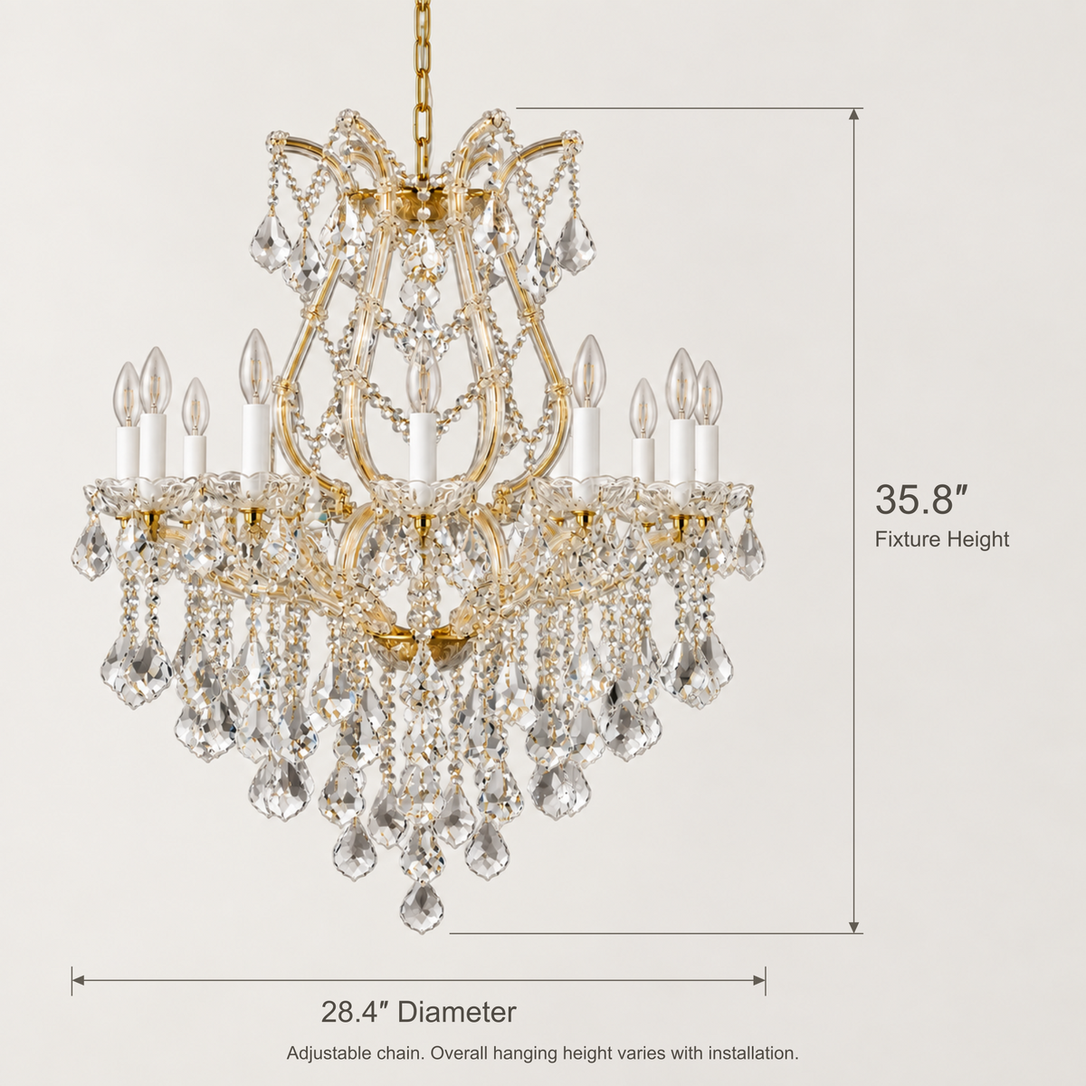 Maria Theresa Imperial, 12-Light Gold K9 Crystal, 28.4" Dia