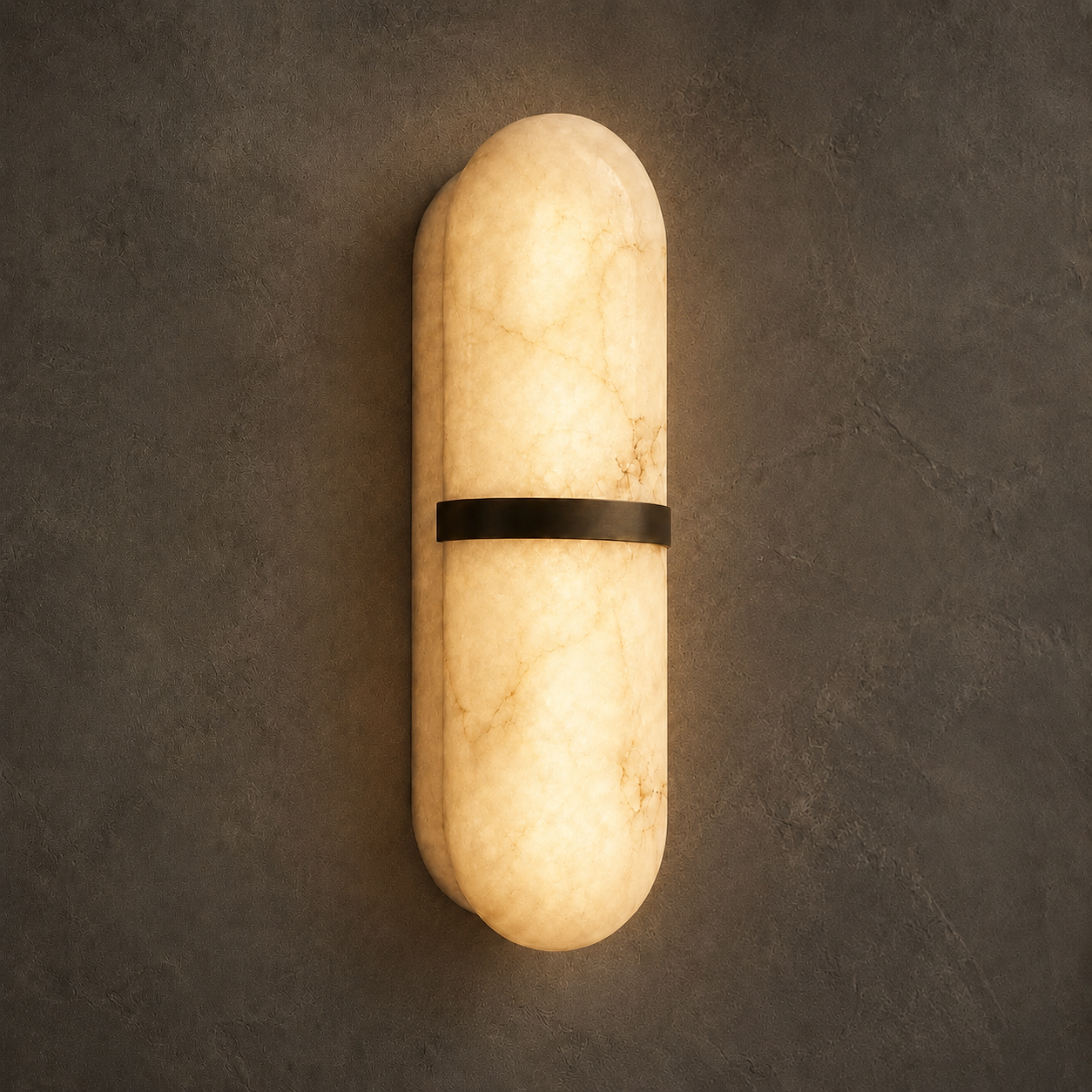 Marmo Alabaster Wall Sconce — Natural Spanish Alabaster & Brass Cylinder Wall Light, 15.7", Brass or Black, Bedside & Hallway
