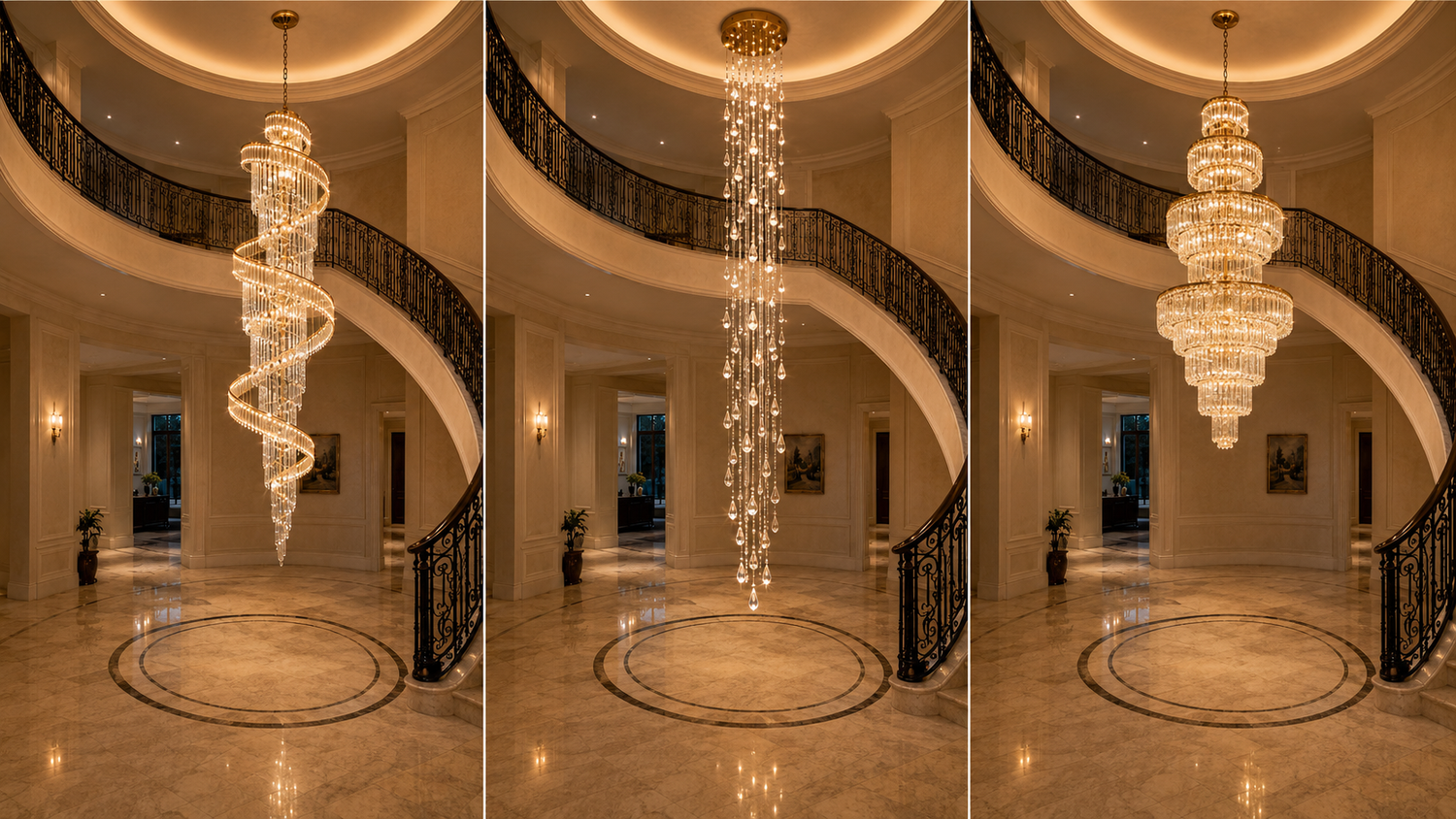 Staircase Chandelier Guide: Sizing, Drop Length, and Spiral Designs