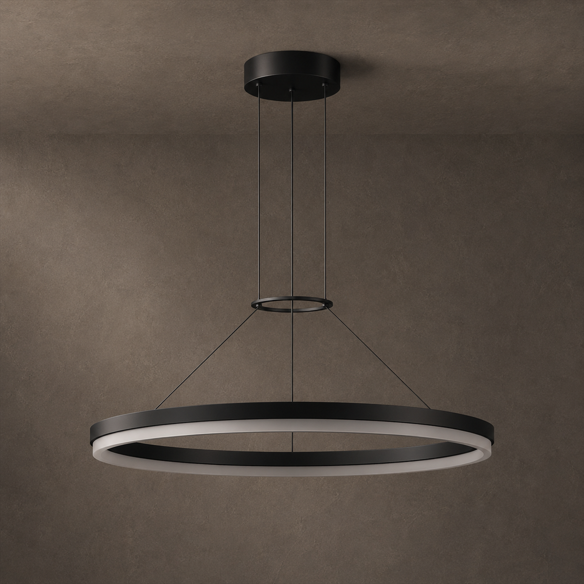 Calve Minimalist Ring Chandelier | Round LED Ceiling Light in Black or White for Bedroom & Dining