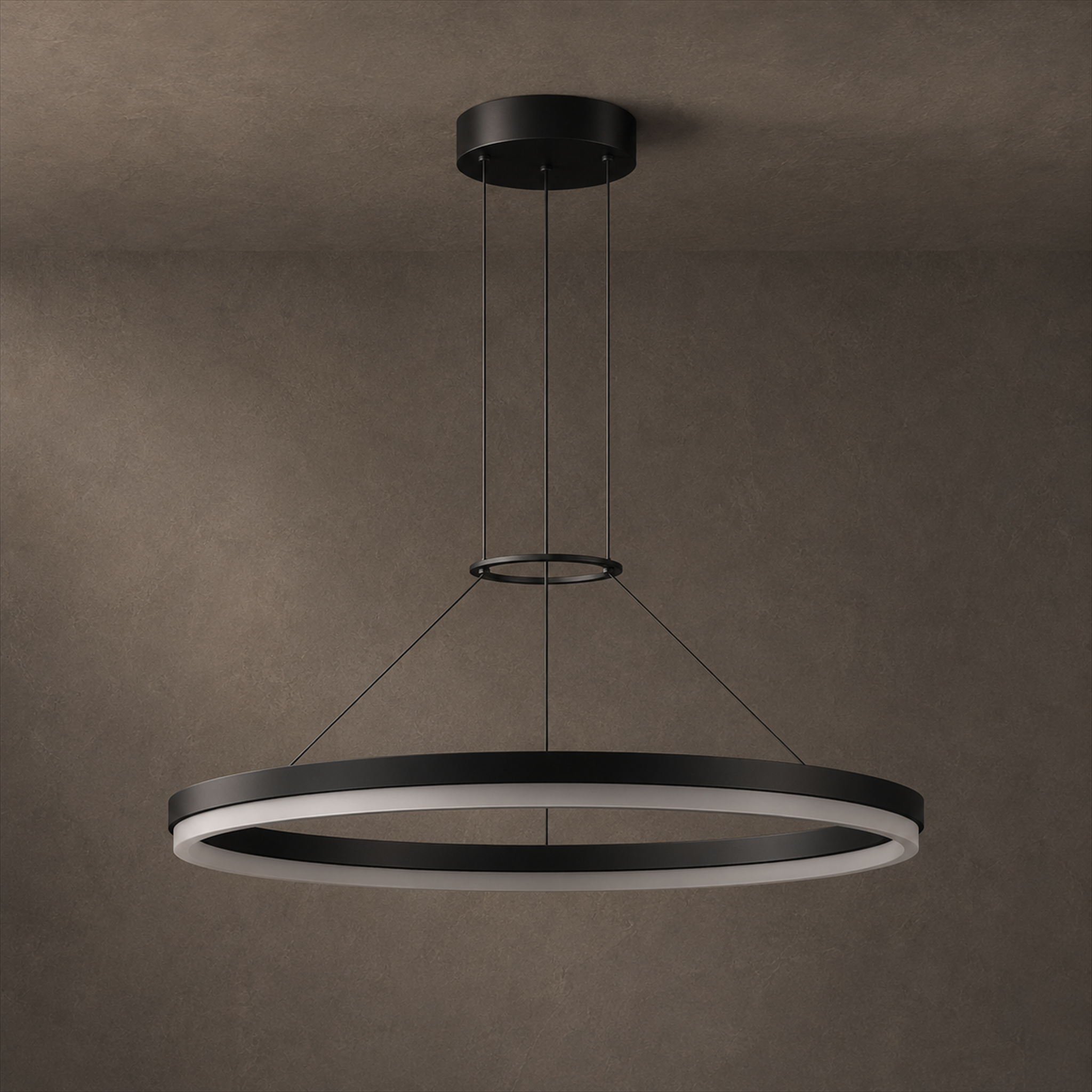 Calve Minimalist Ring Chandelier | Round LED Ceiling Light in Black or White for Bedroom & Dining