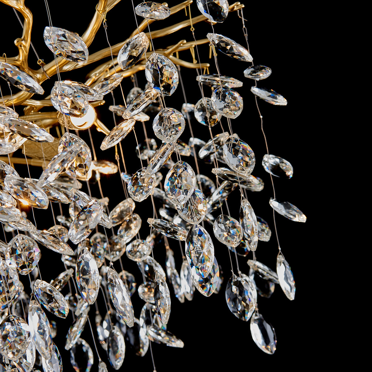 Rami Branch Chandelier, 10-Light Gold K9 Crystal, 31.5" Dia