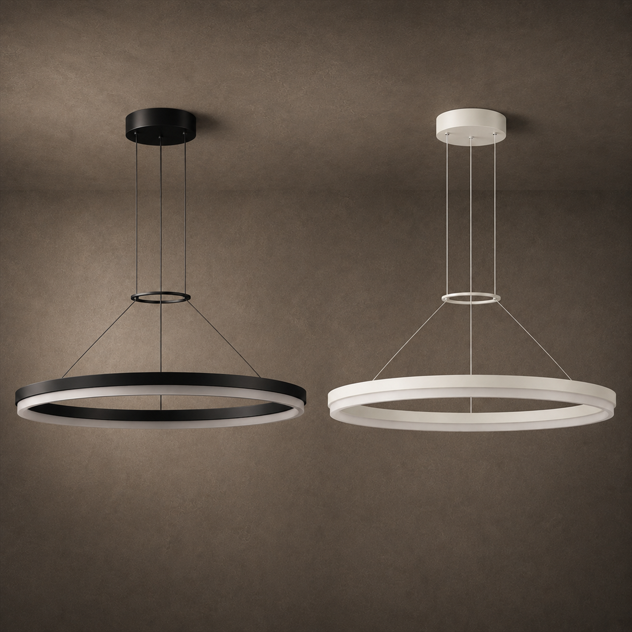 Calve Minimalist Ring Chandelier | Round LED Ceiling Light in Black or White for Bedroom & Dining