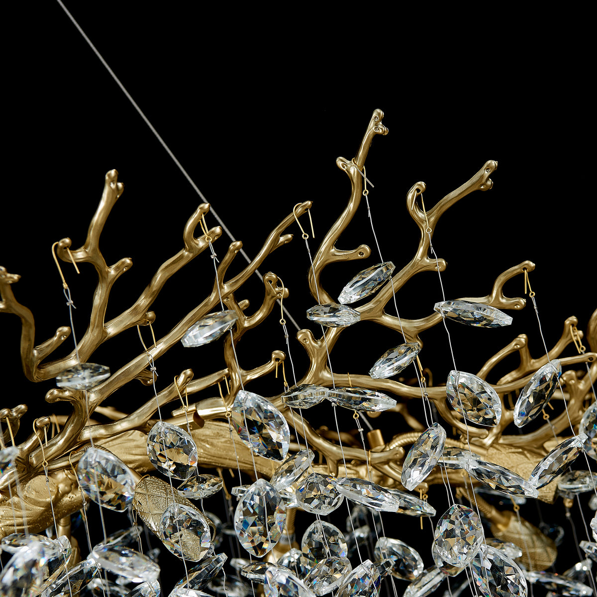 Rami Branch Chandelier, 12-Light Gold K9 Crystal, 47.2" Long