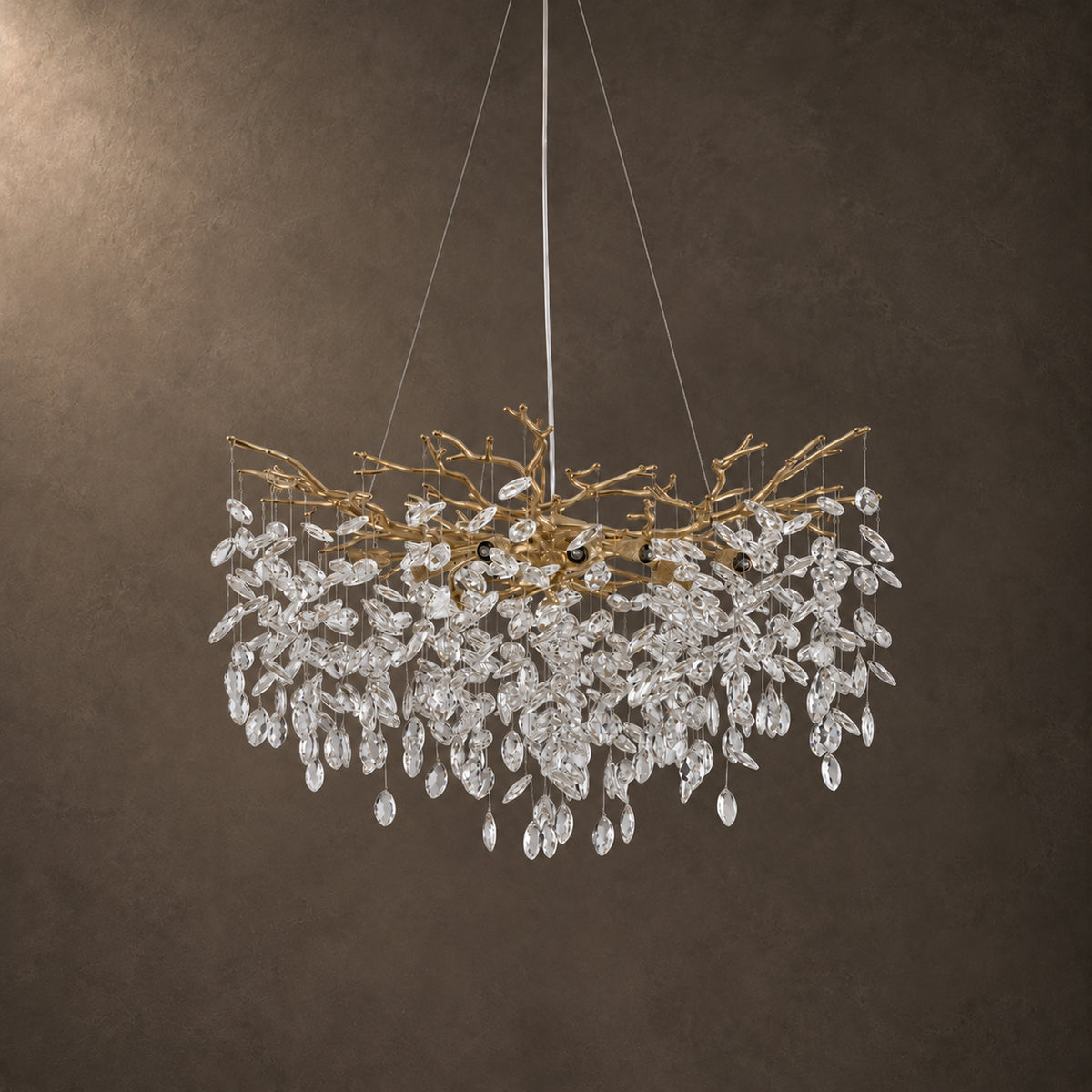 Rami Branch Chandelier, 10-Light Gold K9 Crystal, 31.5" Dia