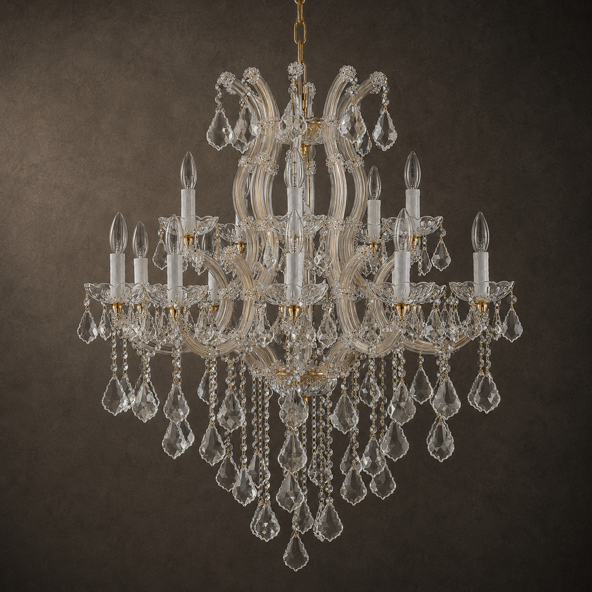 Maria Theresa Crystal Chandelier — 15-Light Gold K9 for High Ceilings