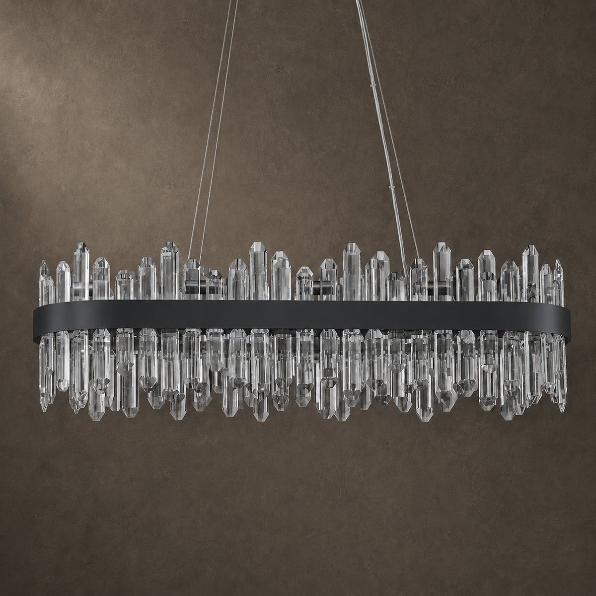 Modern Oval K9 Crystal Chandelier 35.4" — 20-Light, Black
