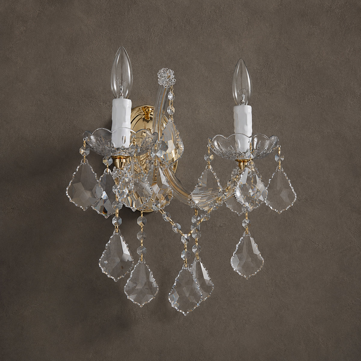 Maria Theresa Wall Sconce, 2-Light Gold K9 Crystal, 13" W
