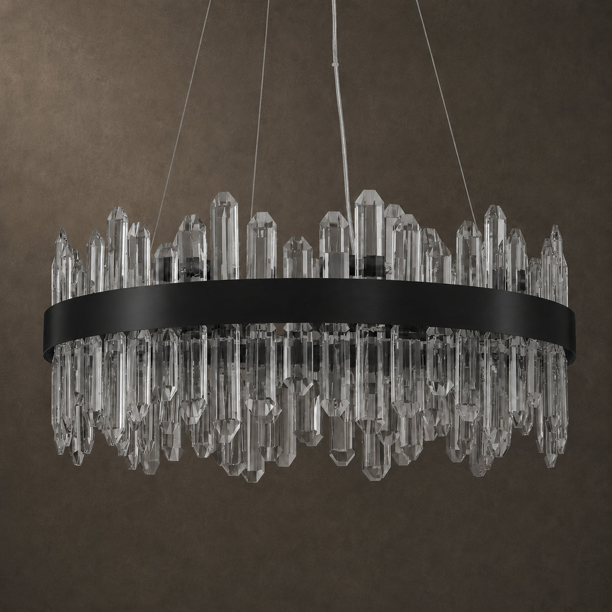 Round 2-Tier K9 Crystal Chandelier 23" — 16-Light Black Modern Chandelier