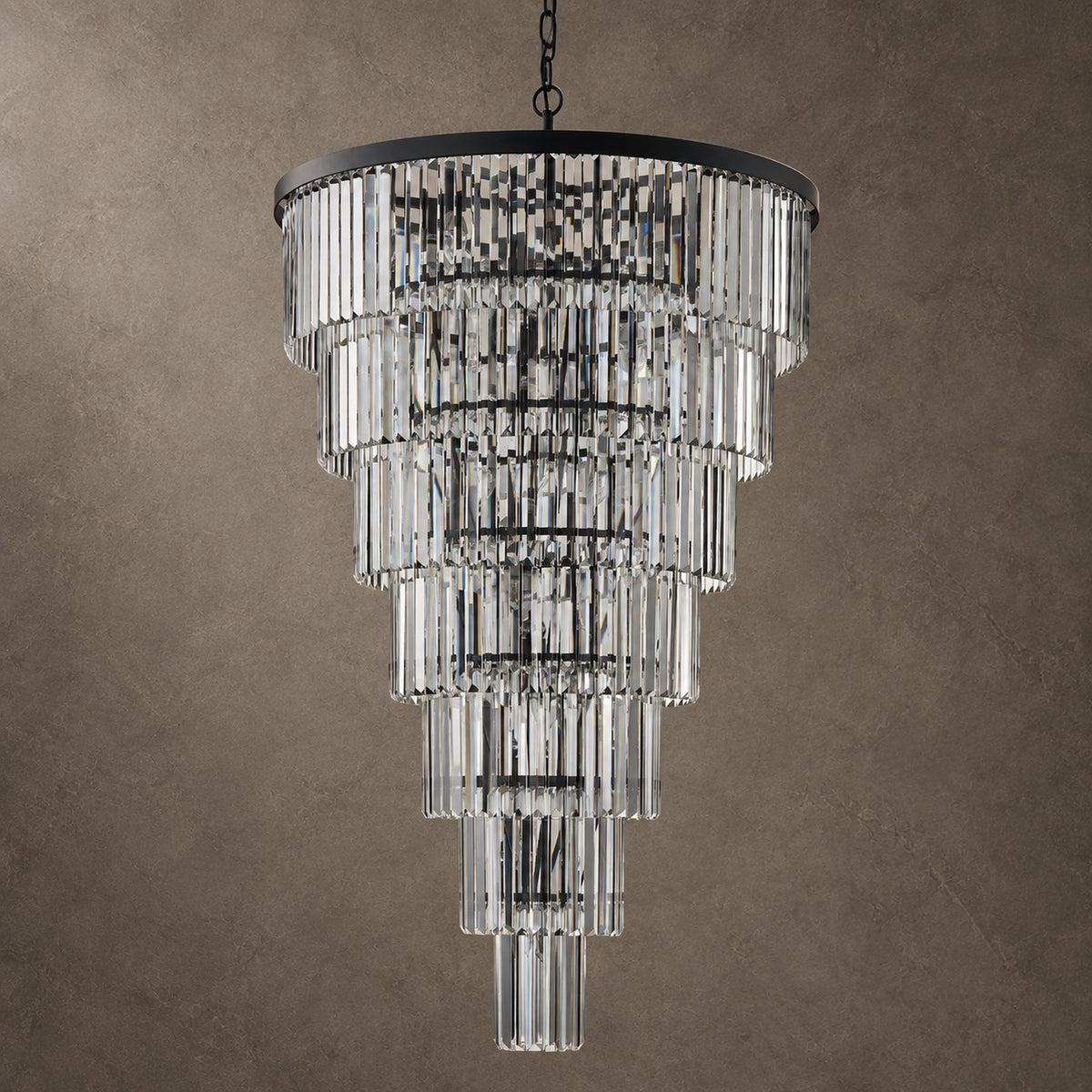Cascata Chandelier, 7-Tier 22-Light Black K9 Crystal, 30" Dia