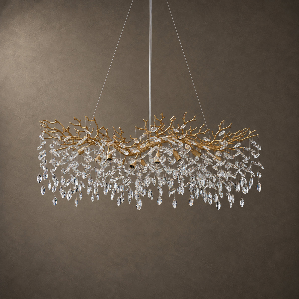 Rami Branch Chandelier, 12-Light Gold K9 Crystal, 47.2" Long