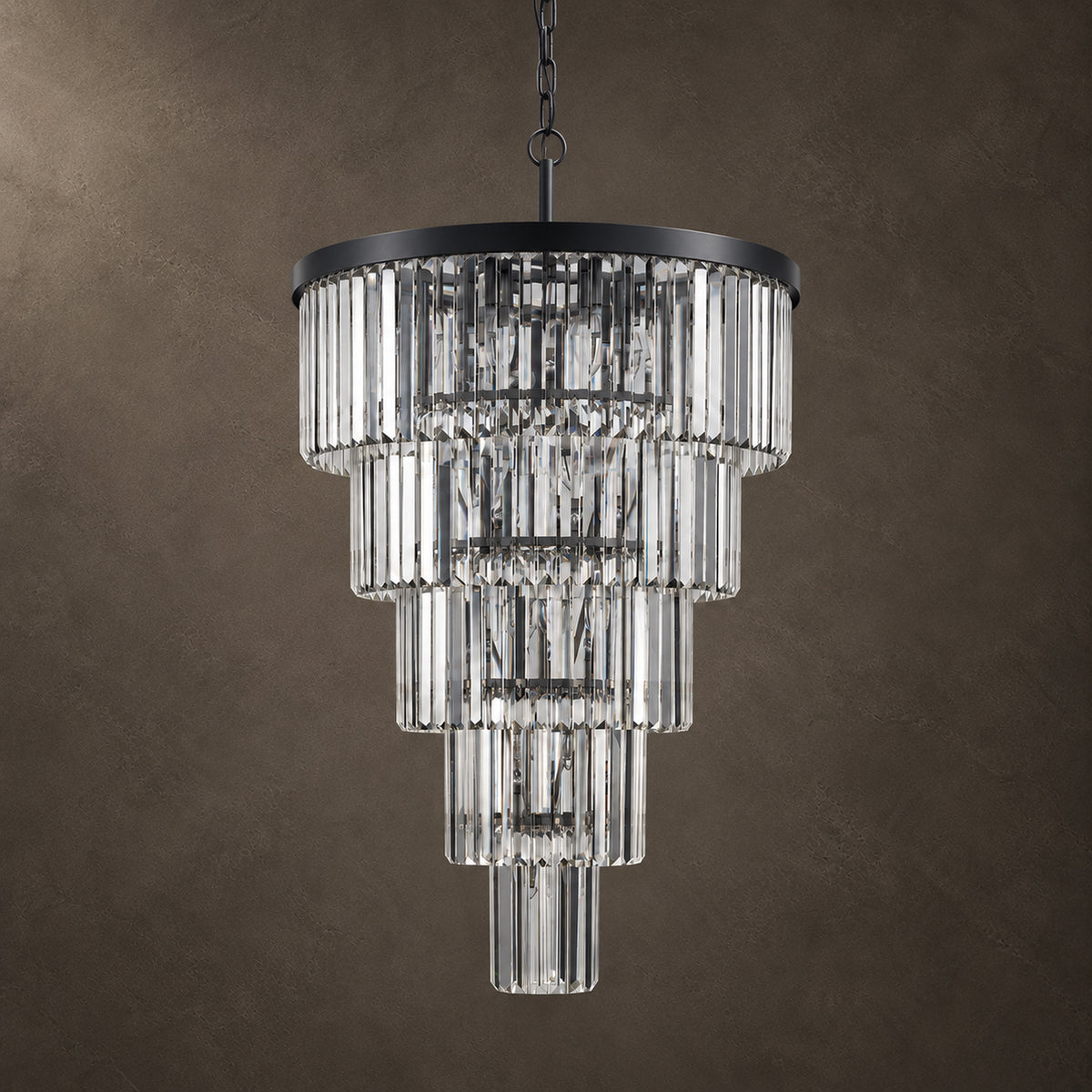Cascata Chandelier, 5-Tier 14-Light Black K9 Crystal, 24" Dia