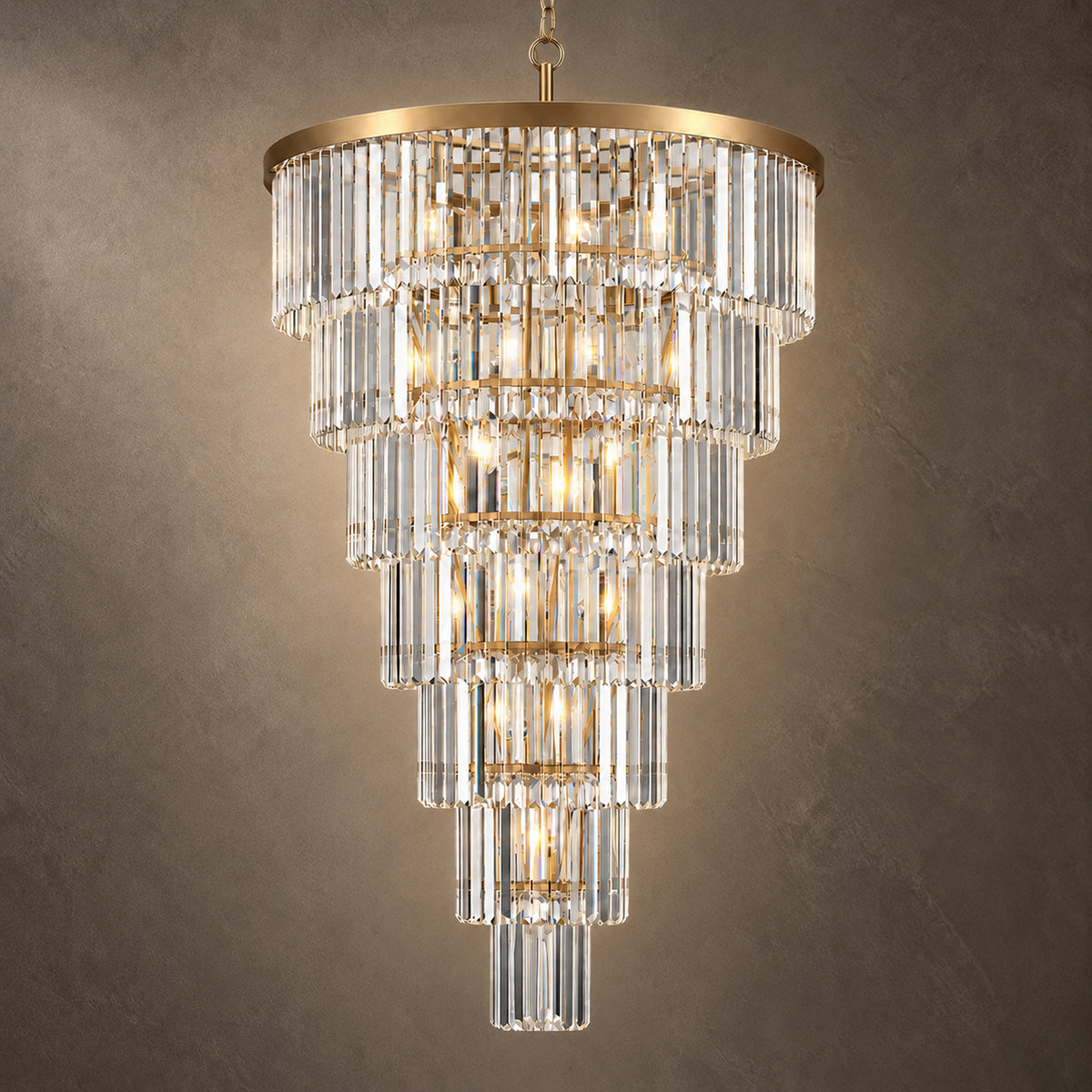 Cascata Chandelier, 7-Tier 22-Light Gold K9 Crystal, 30" Dia