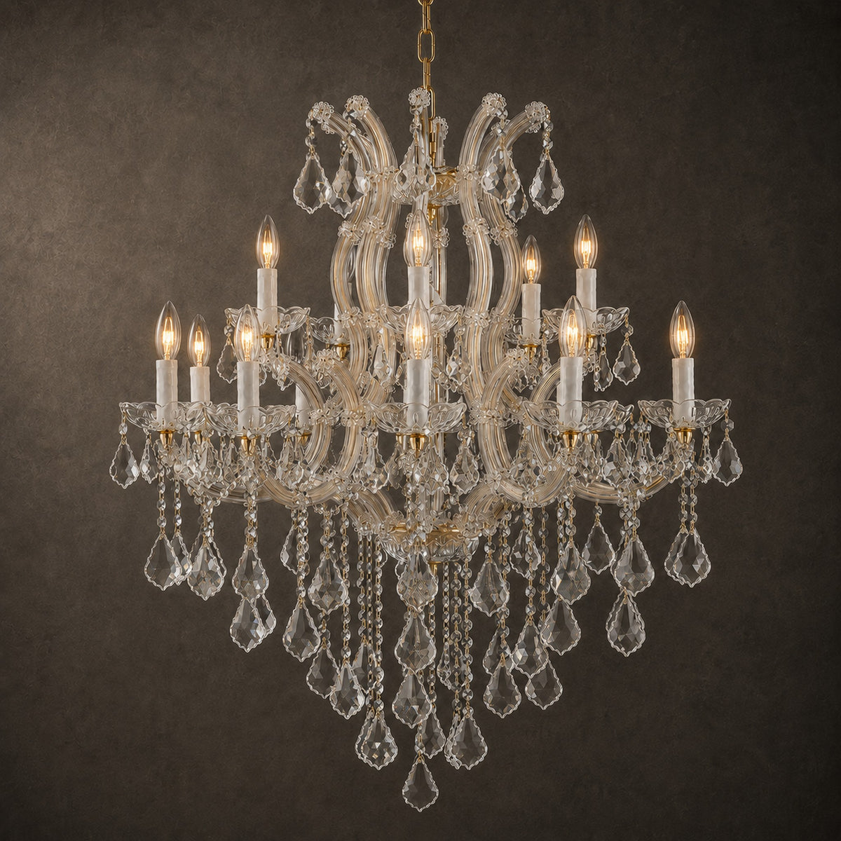 Maria Theresa Crystal Chandelier — 15-Light Gold K9 for High Ceilings