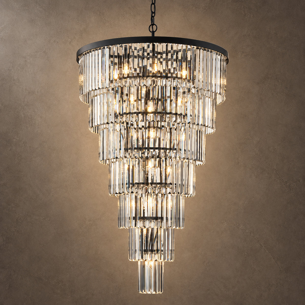 Cascata Chandelier, 7-Tier 22-Light Gold K9 Crystal, 30" Dia