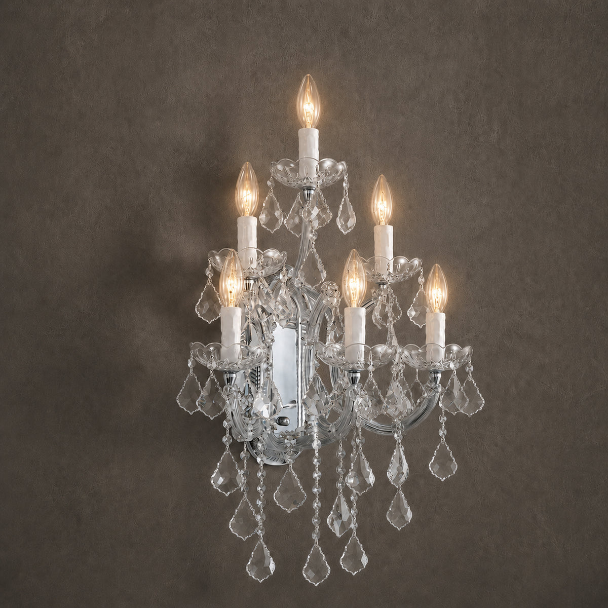 Maria Theresa Wall Sconce, 6-Light Chrome K9 Crystal, 17" W