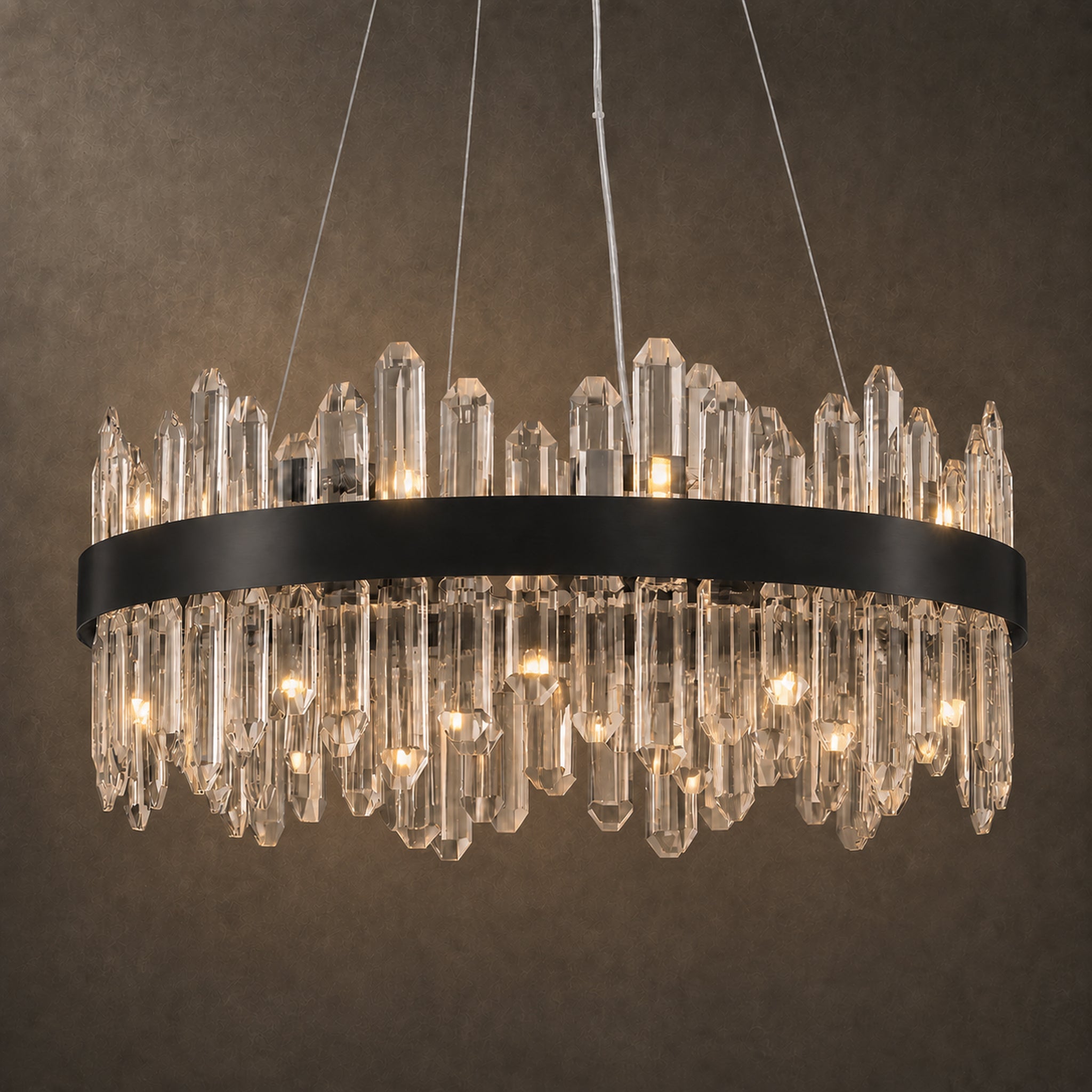 Round 2-Tier K9 Crystal Chandelier 23" — 16-Light Gold Modern Chandelier
