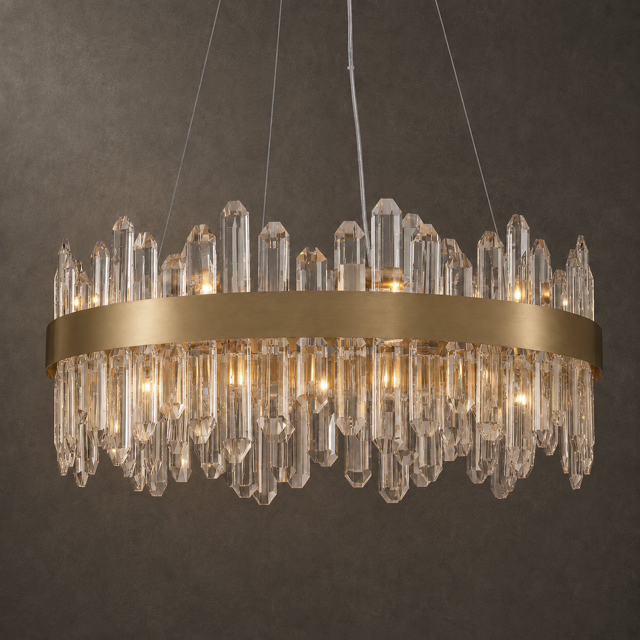 Round 2-Tier K9 Crystal Chandelier 23" — 16-Light Gold Modern Chandelier