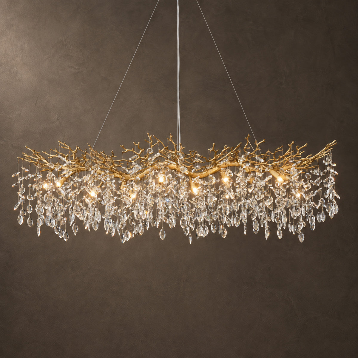 Rami Branch Chandelier, 14-Light Gold K9 Crystal, 63" Long