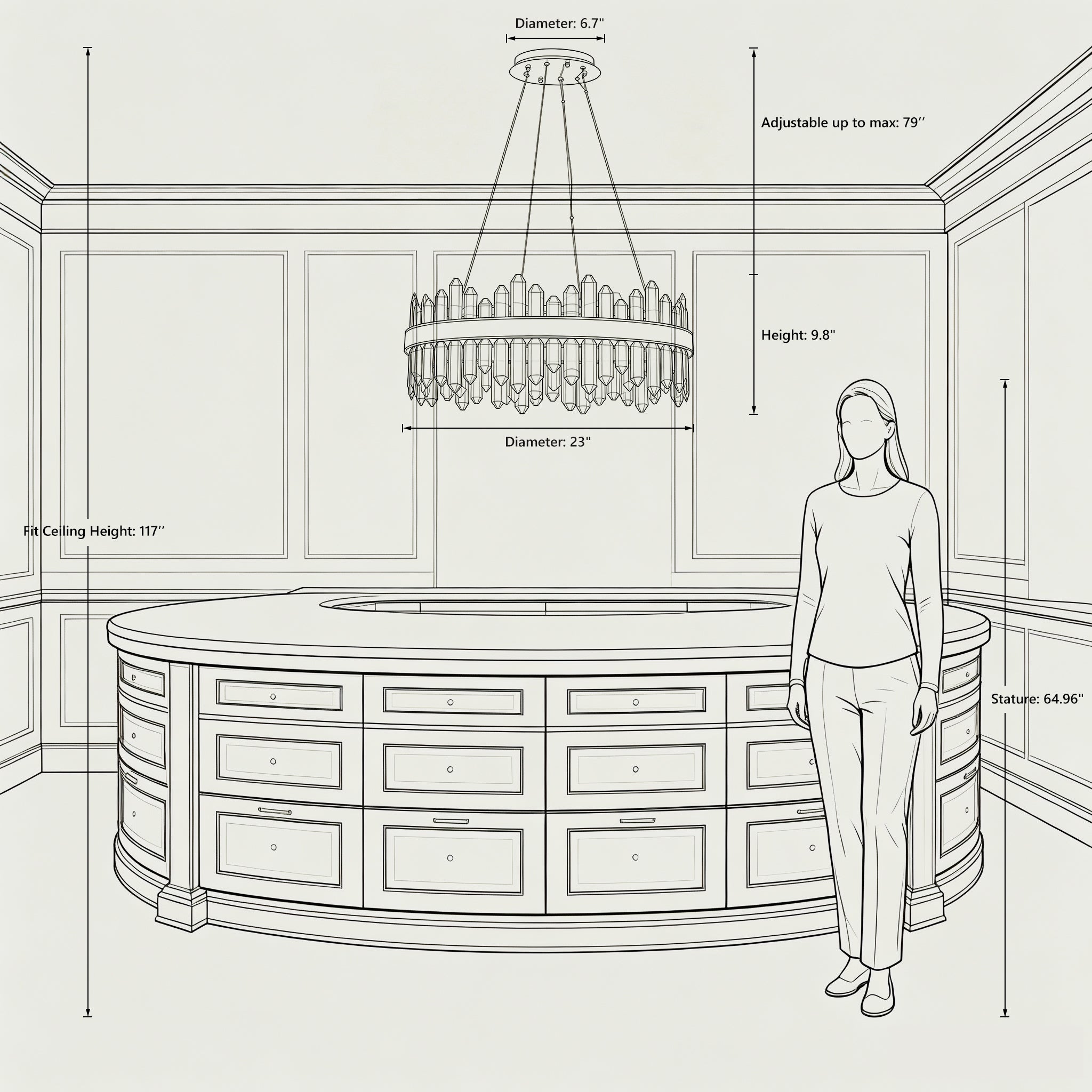 Round 2-Tier K9 Crystal Chandelier 23" — 16-Light Gold Modern Chandelier