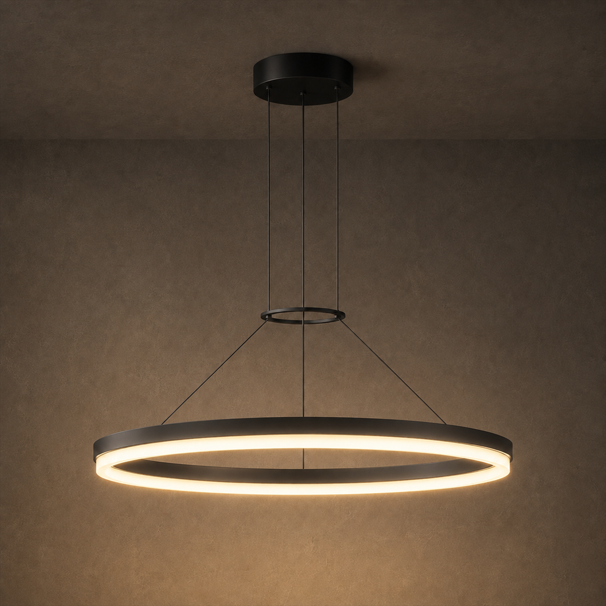 Calve Minimalist Ring Chandelier | Round LED Ceiling Light in Black or White for Bedroom & Dining