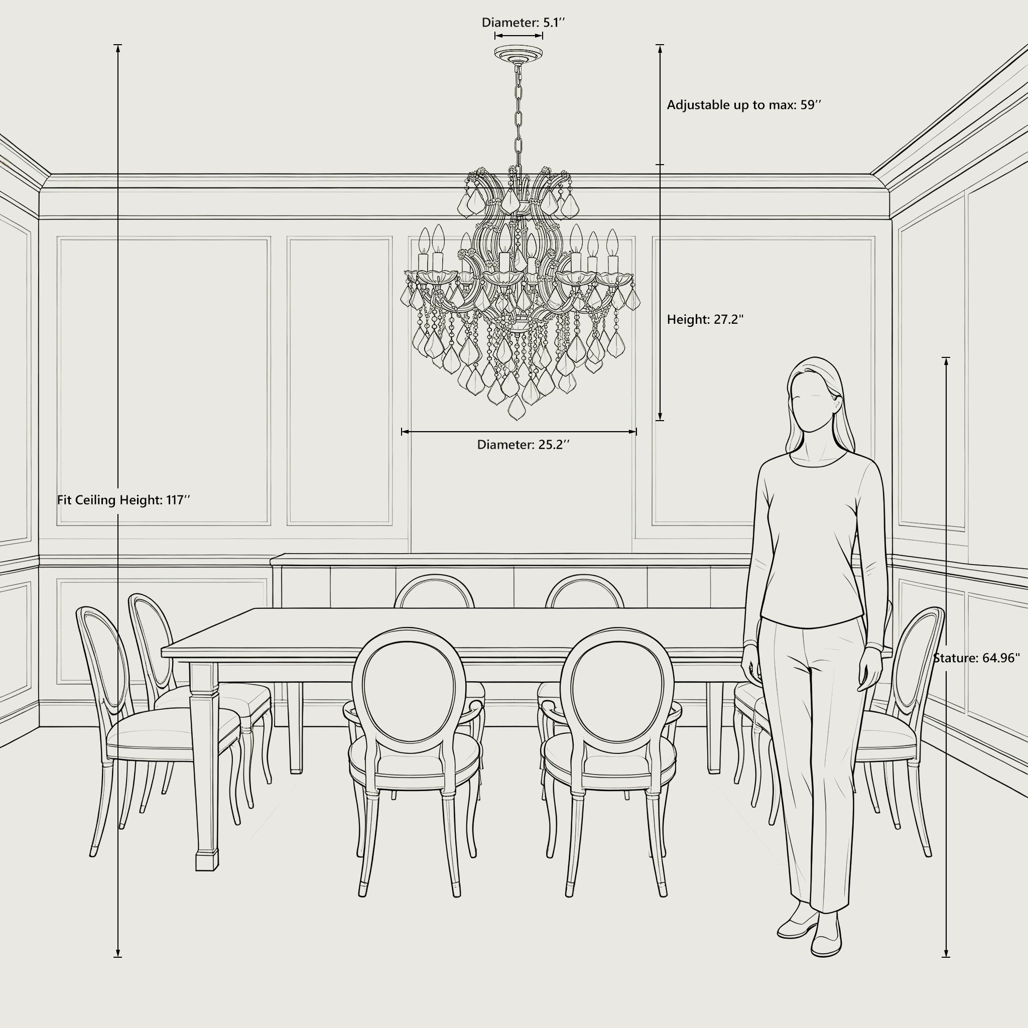 Maria Theresa Crystal Chandelier - 8 Lights Elegant Mini Pendant Light Fixture for Most Rooms