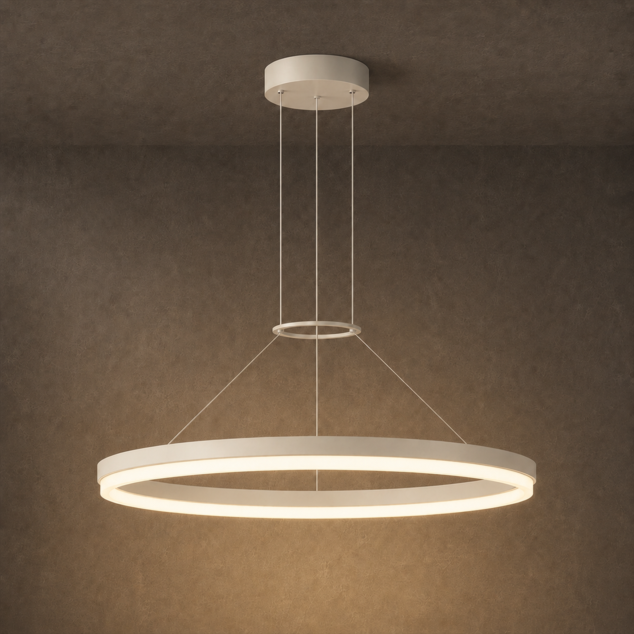 Calve Minimalist Ring Chandelier | Round LED Ceiling Light in Black or White for Bedroom & Dining