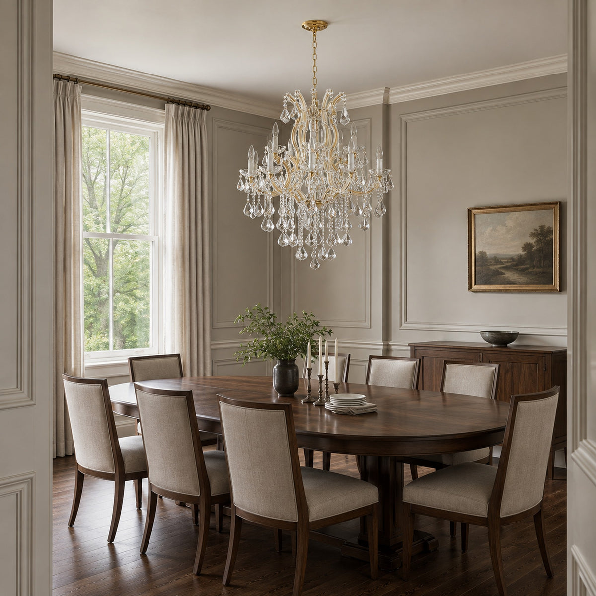 Maria Theresa Crystal Chandelier — 15-Light Gold K9 for High Ceilings