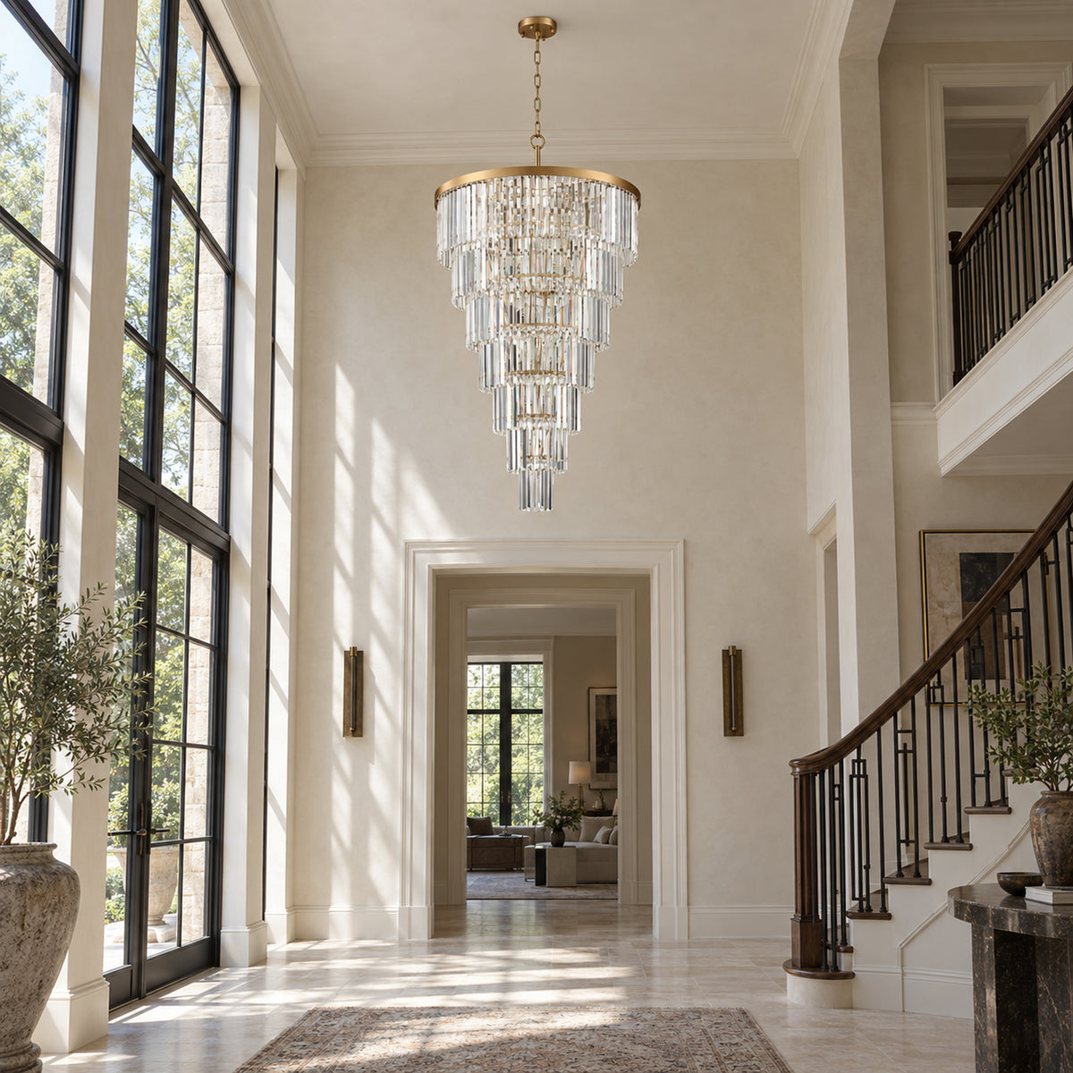 Cascata Chandelier, 7-Tier 22-Light Gold K9 Crystal, 30" Dia