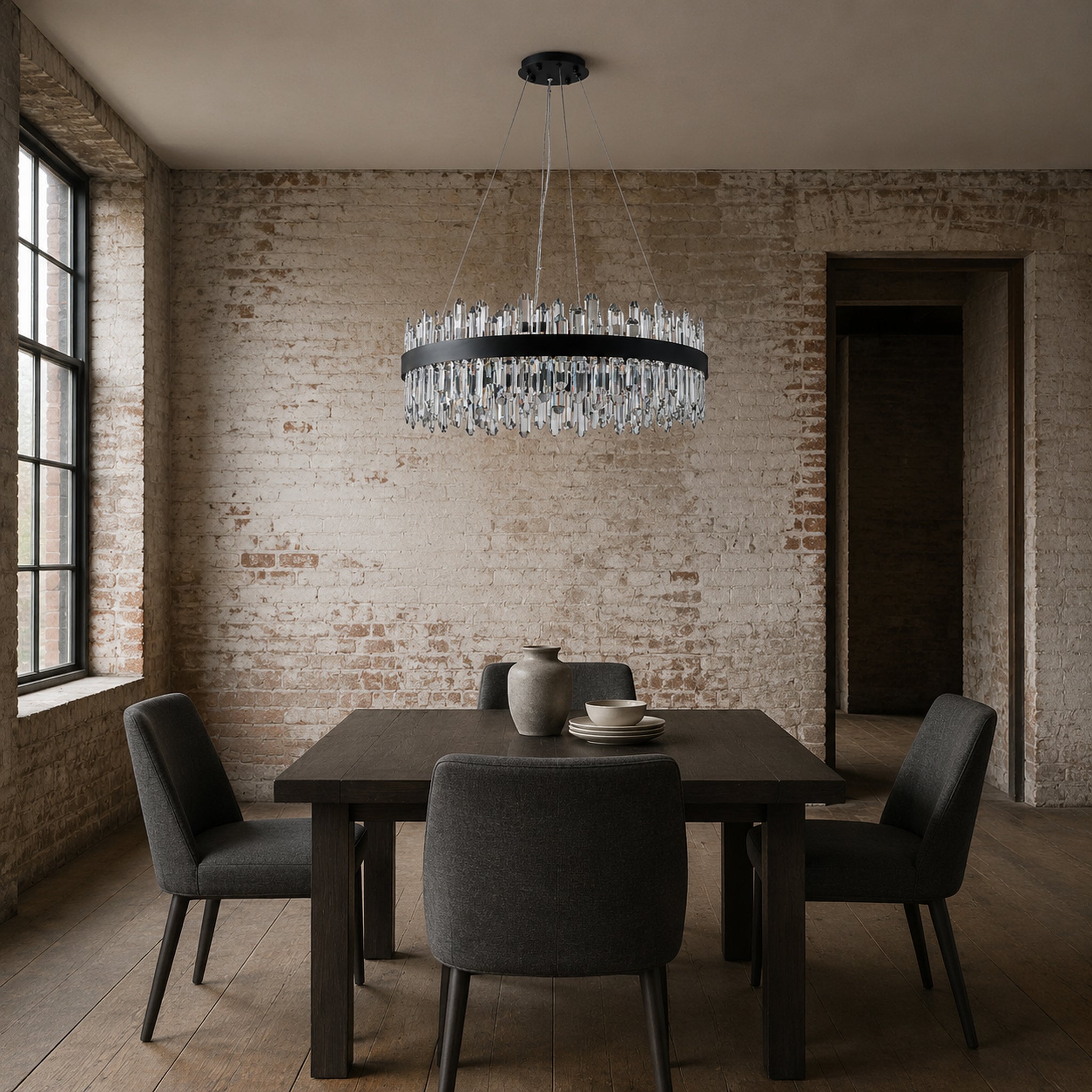 Modern Round K9 Crystal Chandelier 30" — 2-Tier, 24-Light, Black