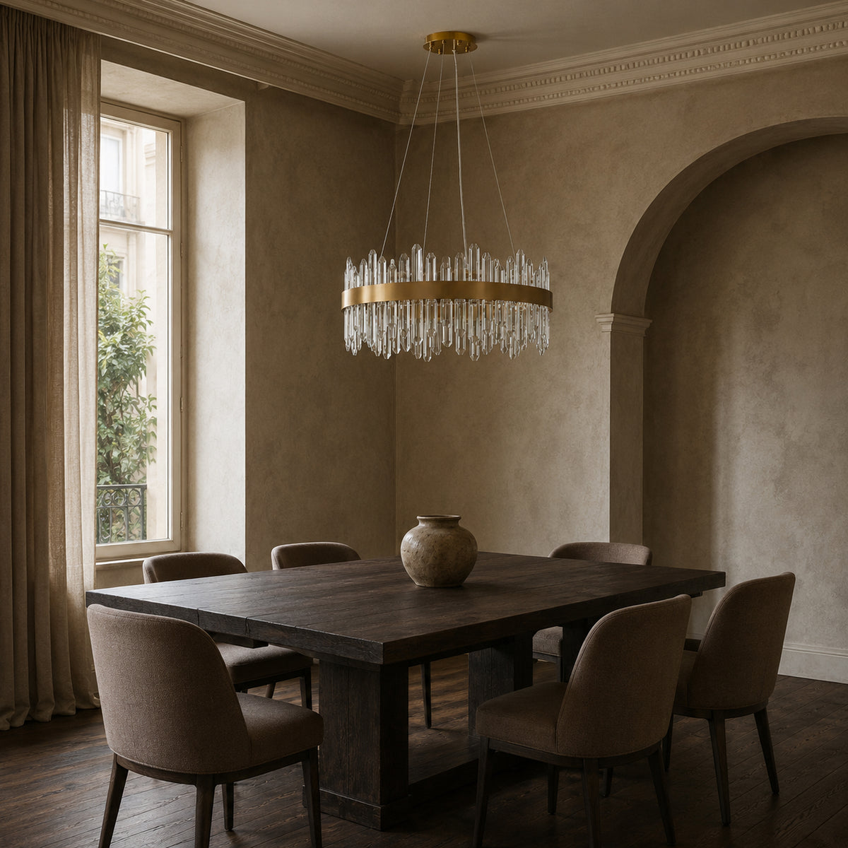 Round 2-Tier K9 Crystal Chandelier 23" — 16-Light Gold Modern Chandelier